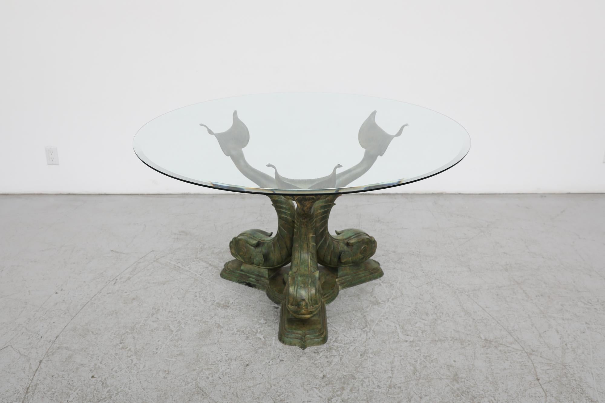 Brass Mid-Century Italian Brass and Glass Koi Fish Dining Table In Good Condition For Sale In Los Angeles, CA