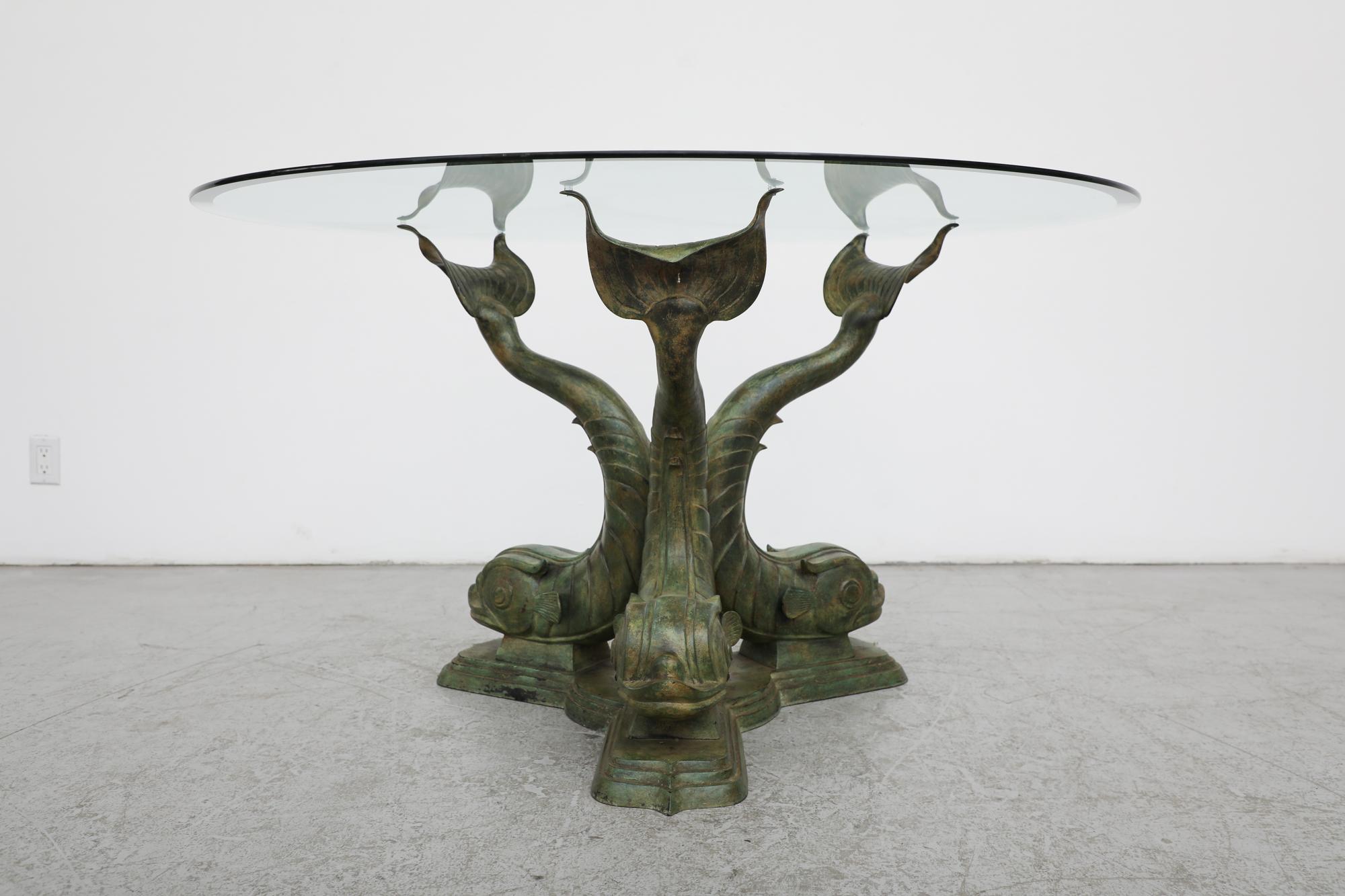 Late 20th Century Brass Mid-Century Italian Brass and Glass Koi Fish Dining Table For Sale