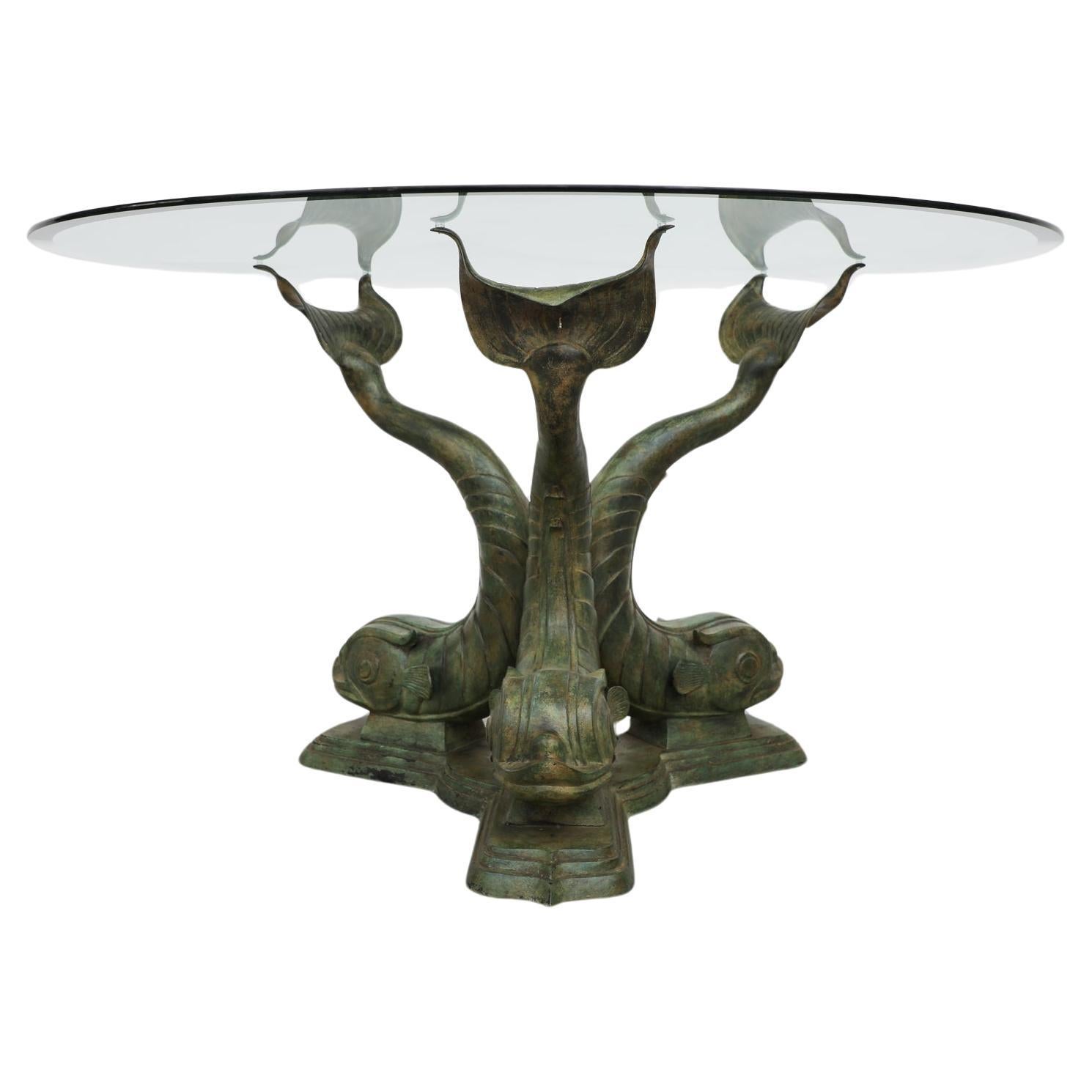 Brass Mid-Century Italian Brass and Glass Koi Fish Dining Table For Sale