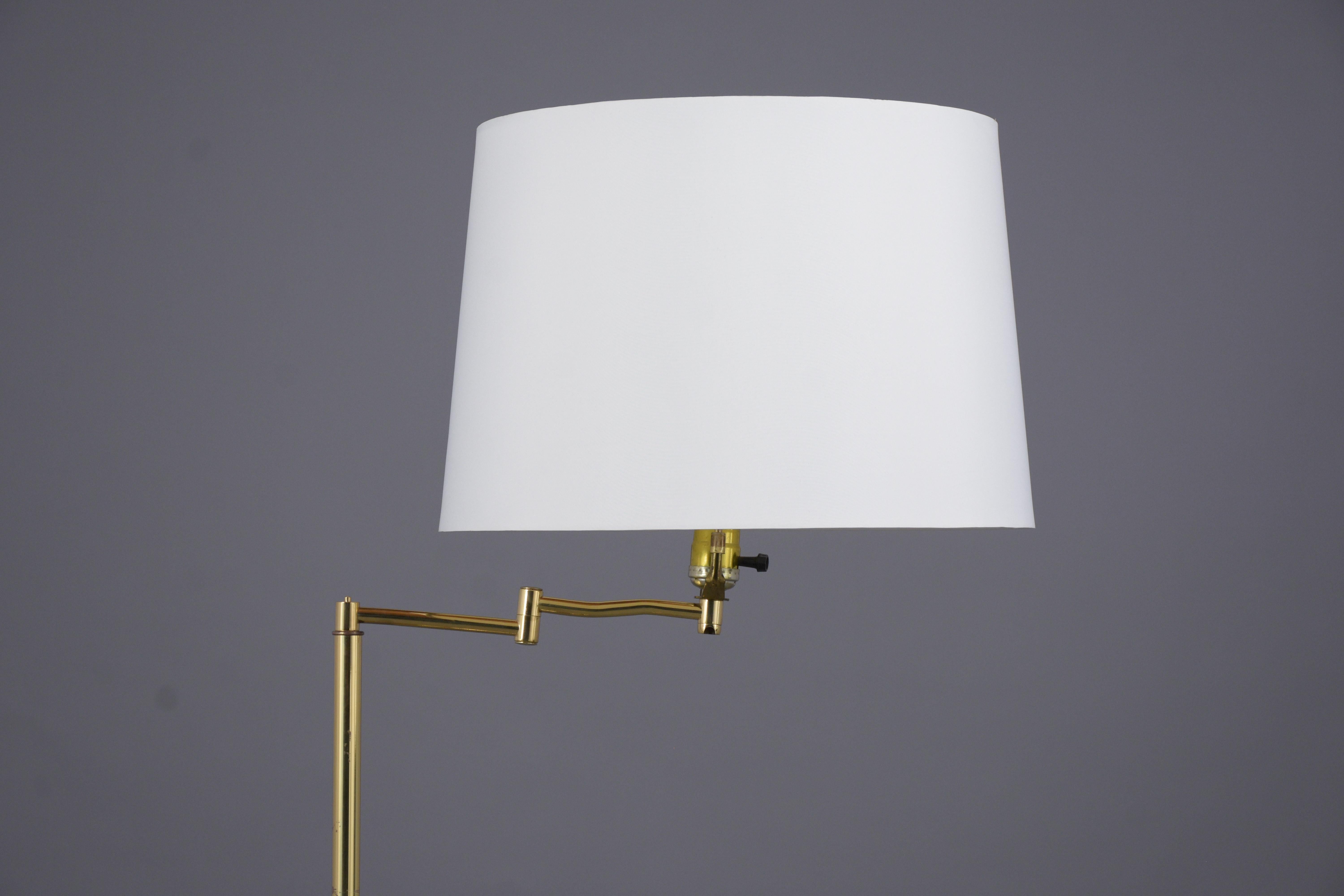American 1970s Vintage Mid-Century Modern Adjustable Brass Floor Lamp - Newly Restored