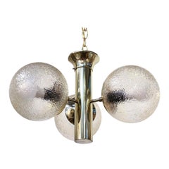 Brass Mid-Century Modern Chandelier With 3 Blown Glass Globes