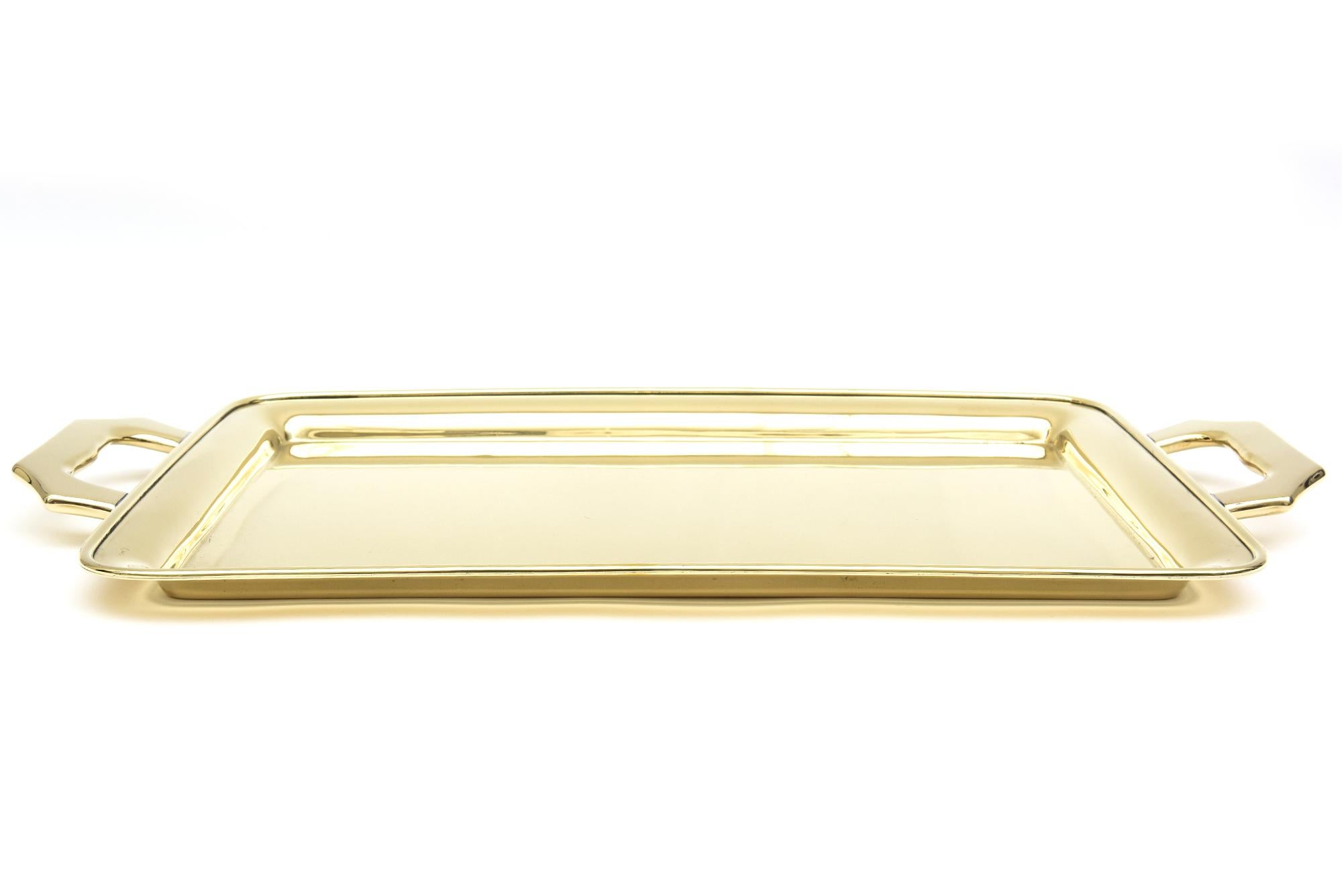 Brass Mid-Century Modern Large Handle Tray Barware 4