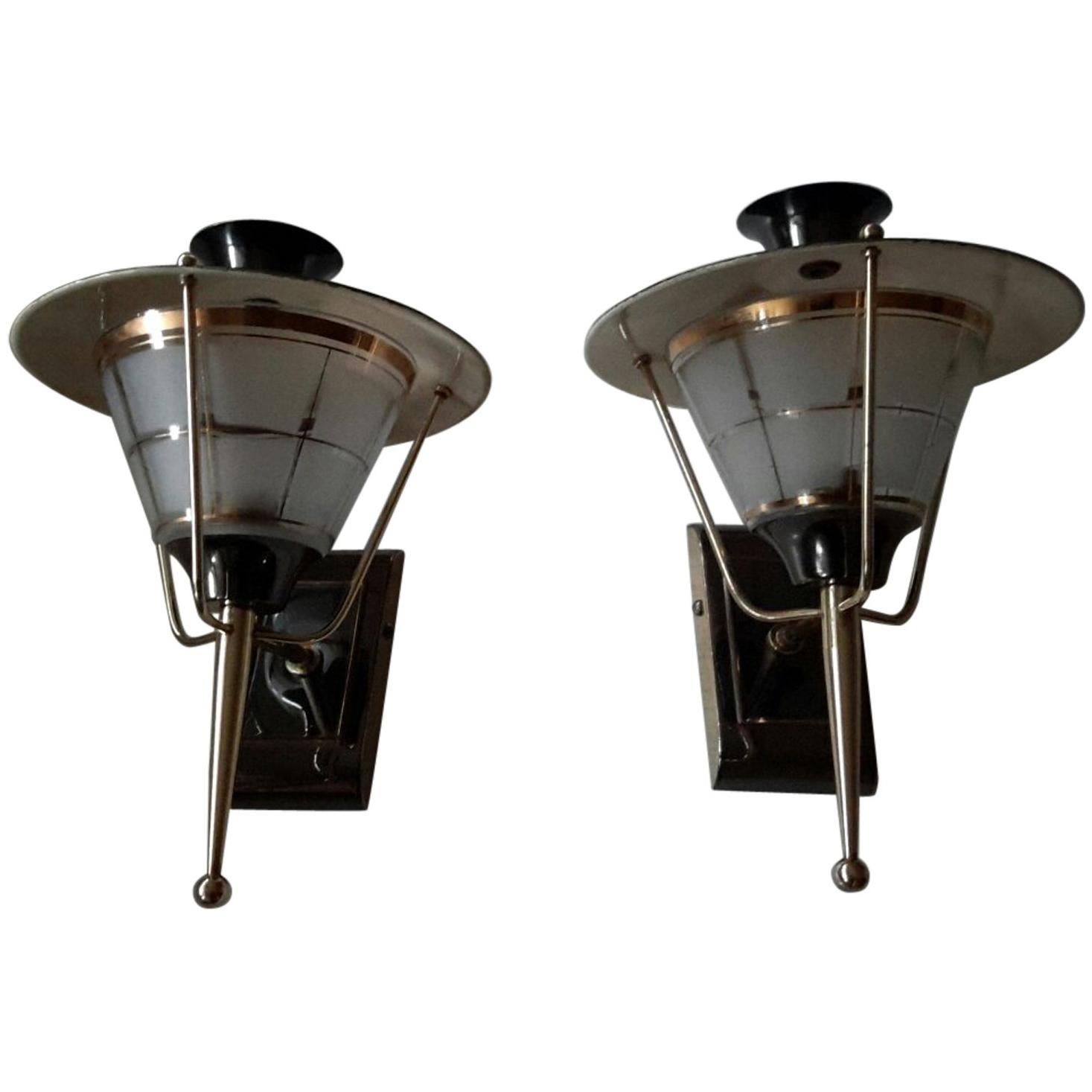 Brass Mid-Century Modern Sconces by Lunel, France, 1950