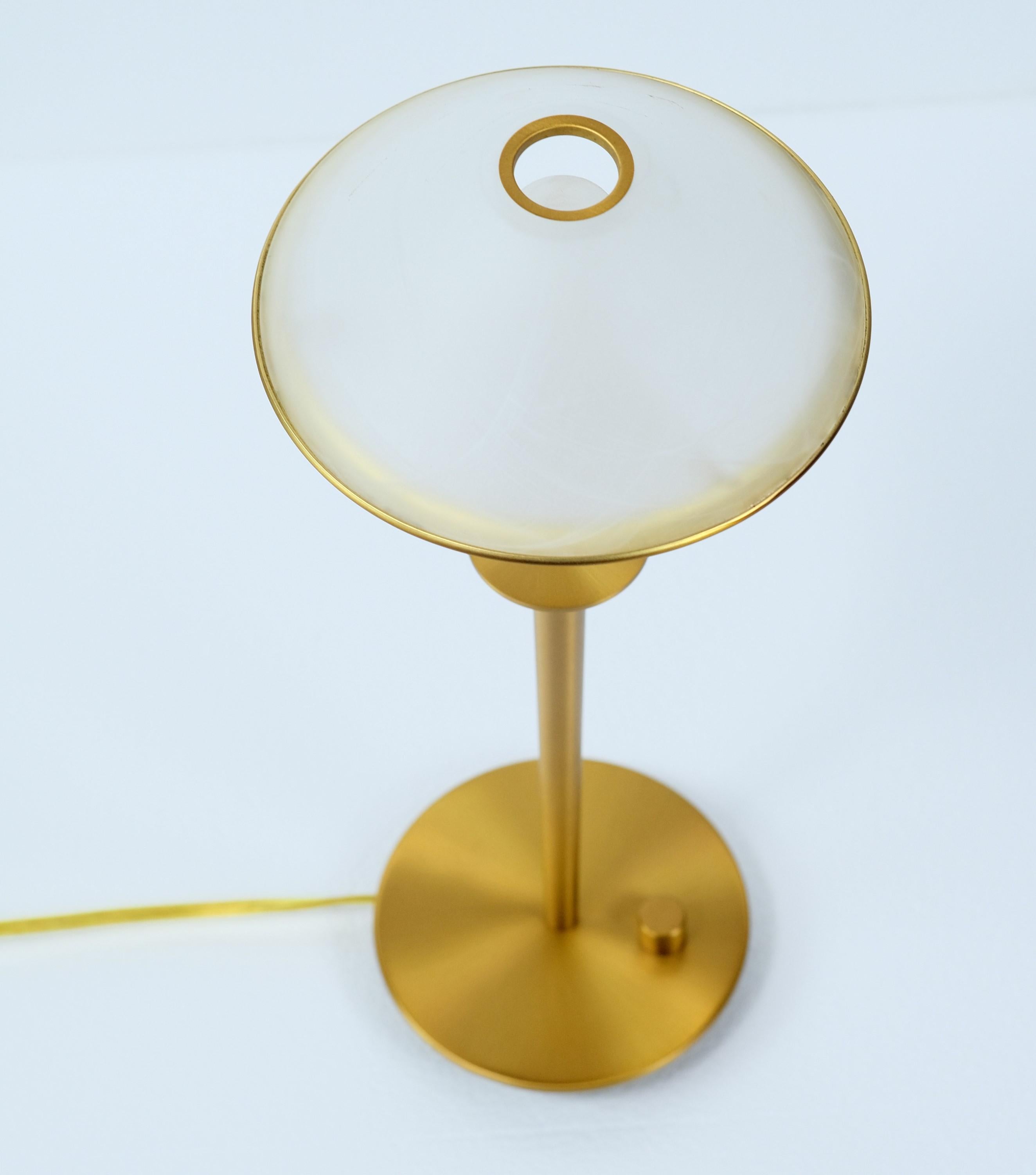 Brass Mid-Century Modern Table Lamp w/ White Frosted Glass Shade  1