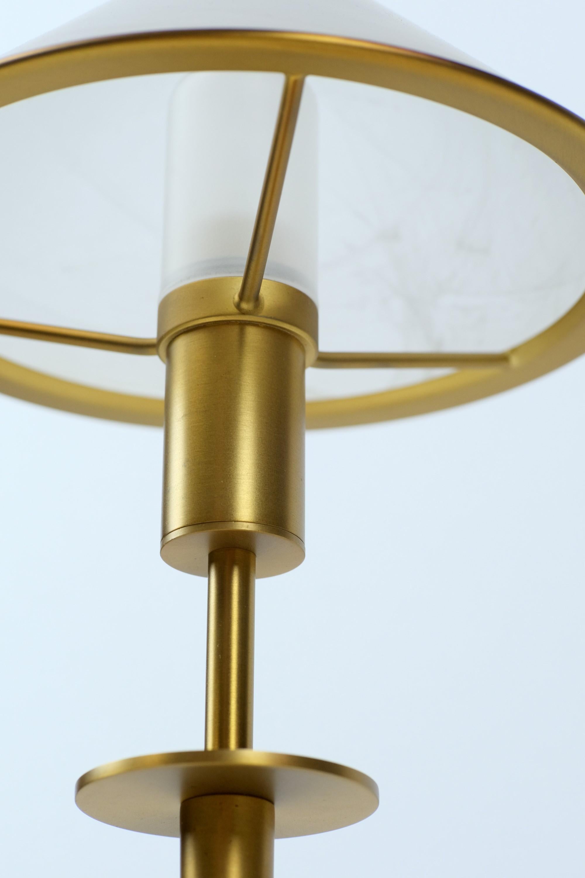 Brass Mid-Century Modern Table Lamp w/ White Frosted Glass Shade  2