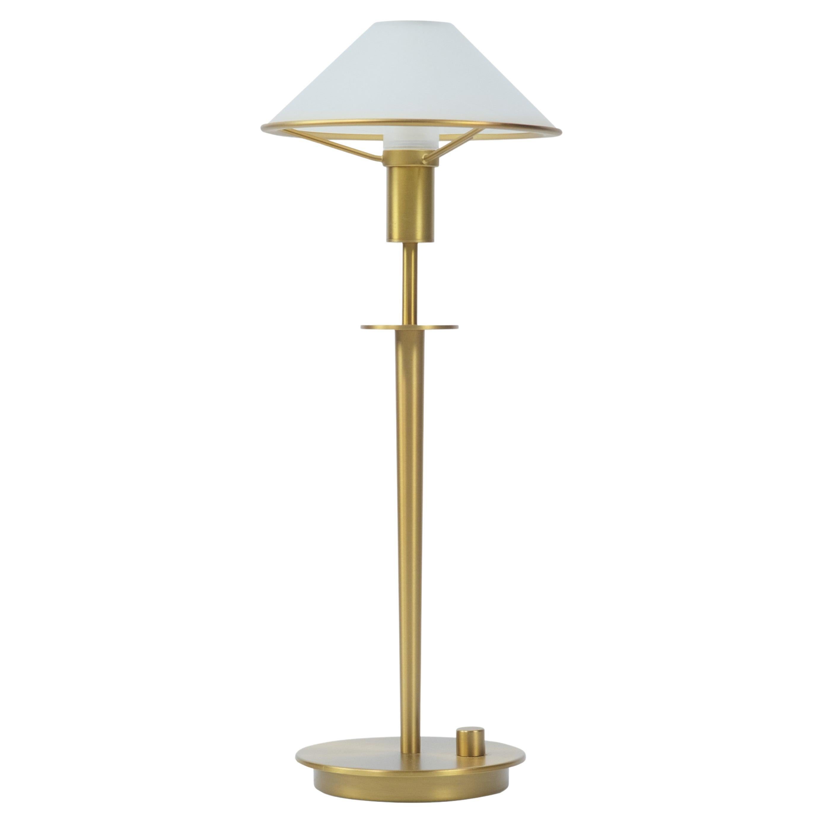 Brass Mid-Century Modern Table Lamp w/ White Frosted Glass Shade 