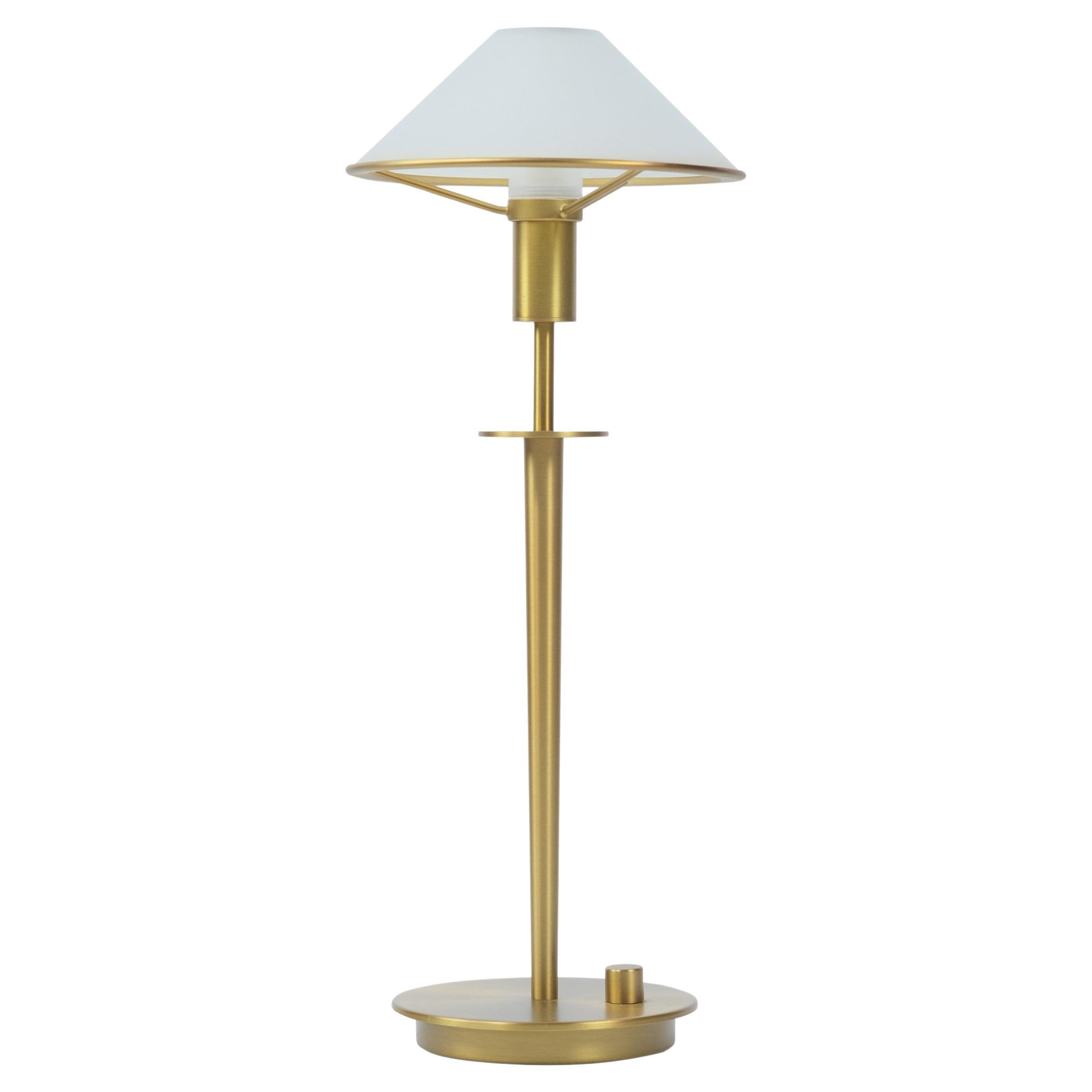 Brass Mid-Century Modern Table Lamp w/ White Frosted Glass Shade