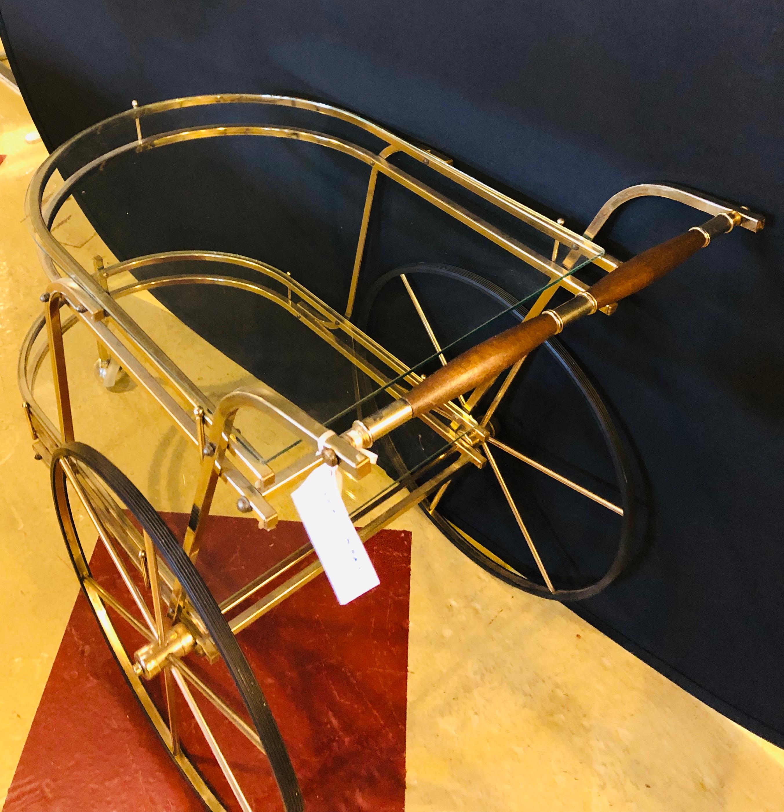 Brass Mid-Century Modern Tea Wagon or Serving Cart In Good Condition In Stamford, CT
