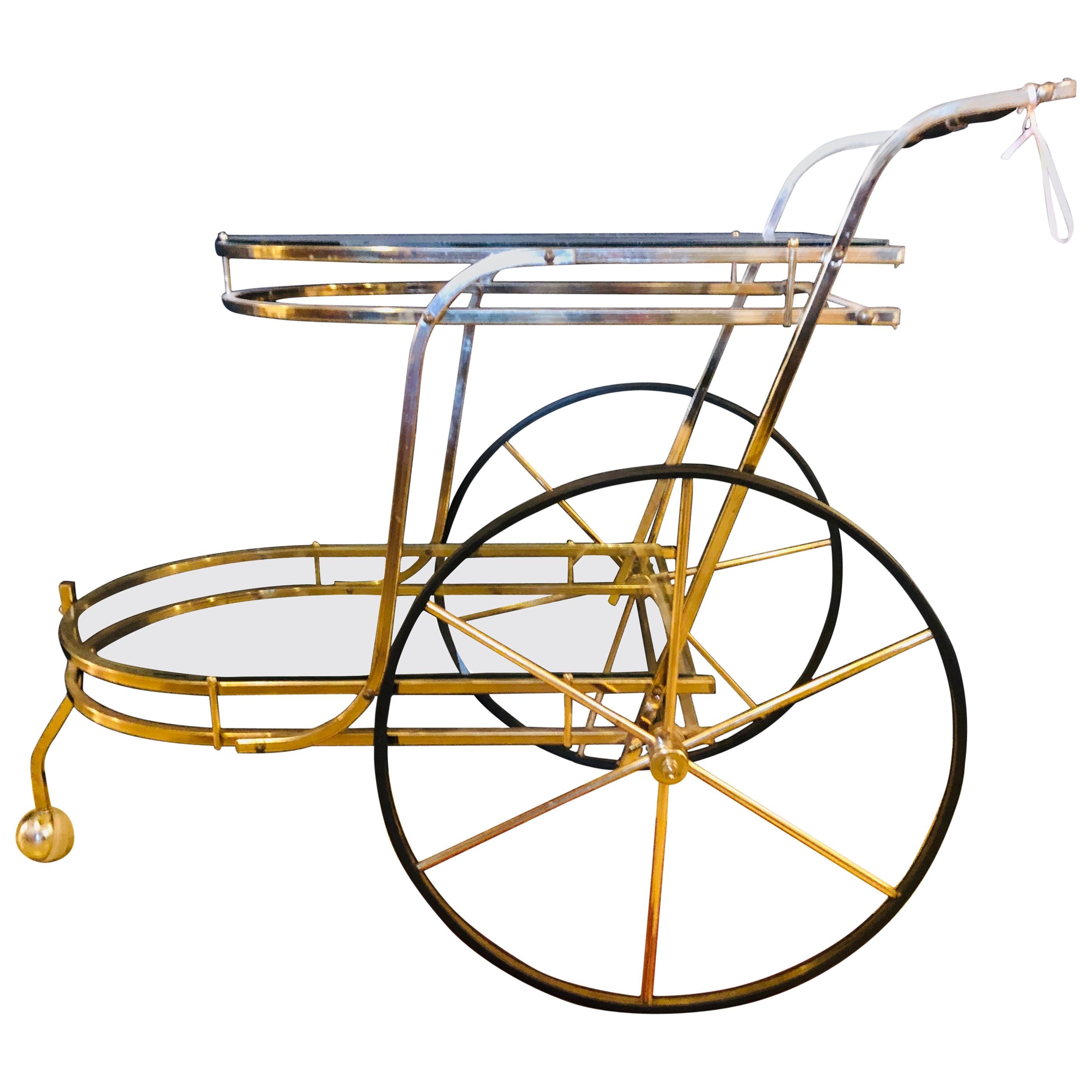 Brass Mid-Century Modern Tea Wagon or Serving Cart