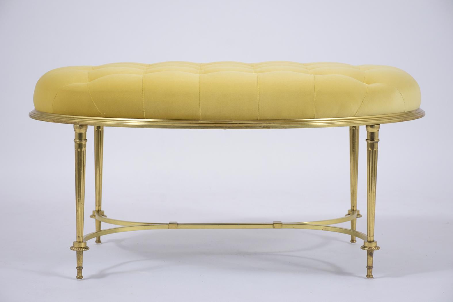 Patinated Brass Mid-Century Tufted Bench