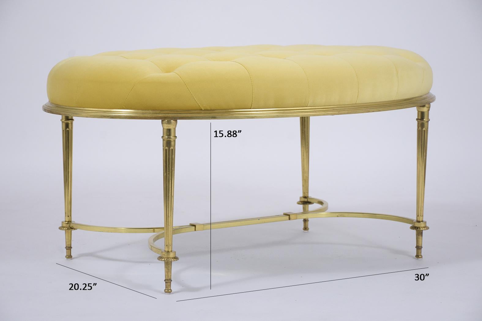Brass Mid-Century Tufted Bench In Good Condition In Los Angeles, CA