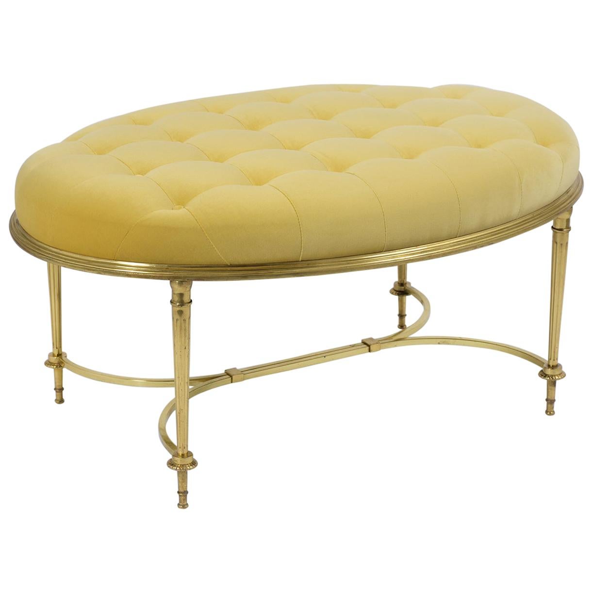 Brass Mid-Century Tufted Bench