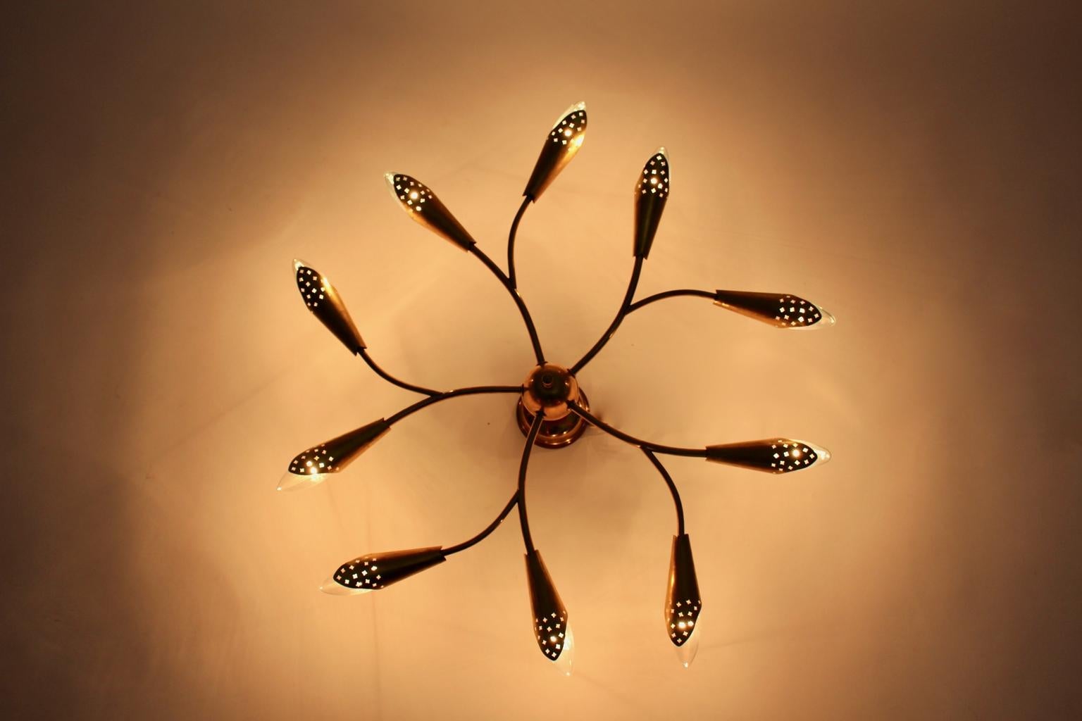 Mid-20th Century Brass Mid-Century Modern Vintage Ceiling Lamp by Rupert Nikoll, 1950s, Vienna For Sale