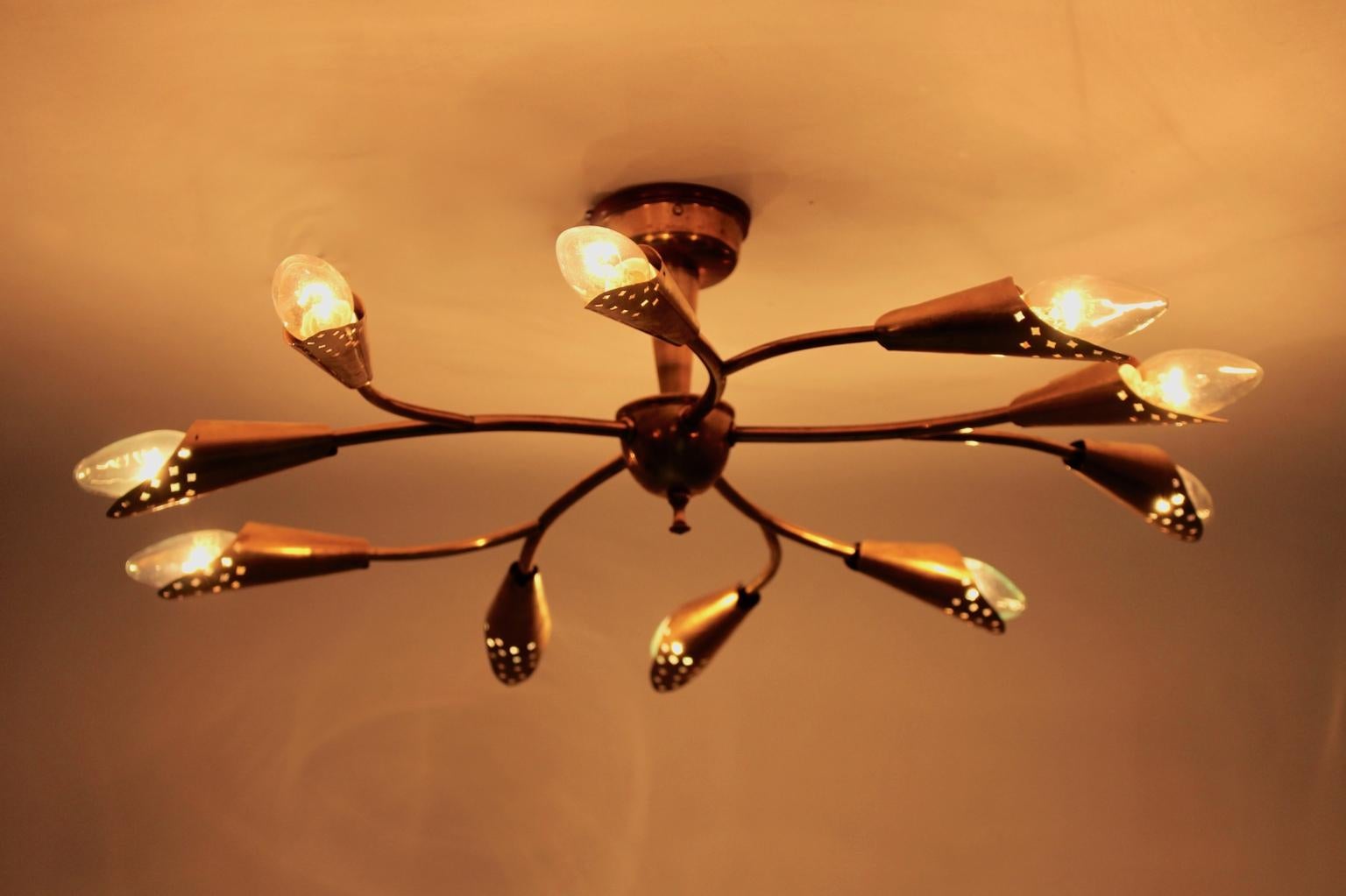 Brass Mid-Century Modern Vintage Ceiling Lamp by Rupert Nikoll, 1950s, Vienna For Sale 1