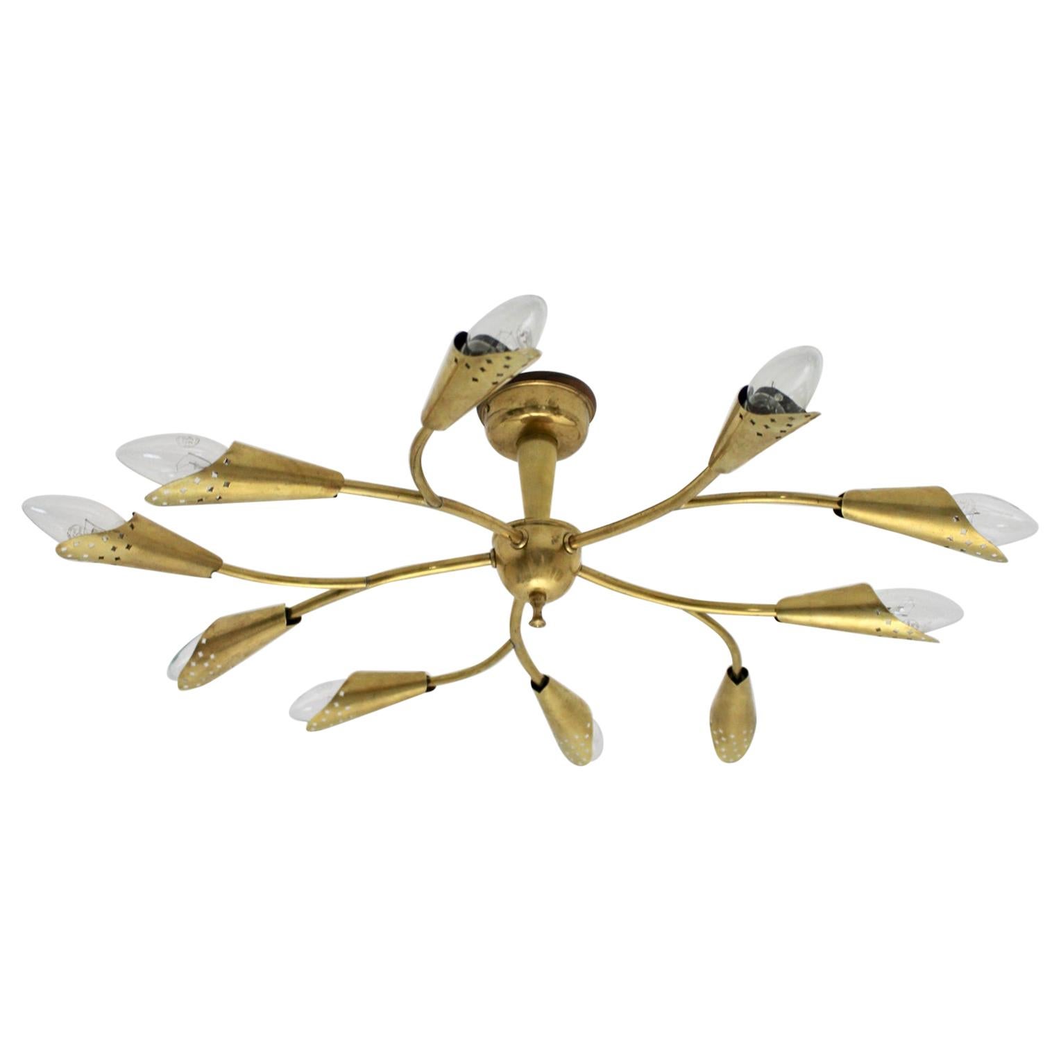 Brass Mid-Century Modern Vintage Ceiling Lamp by Rupert Nikoll, 1950s, Vienna For Sale