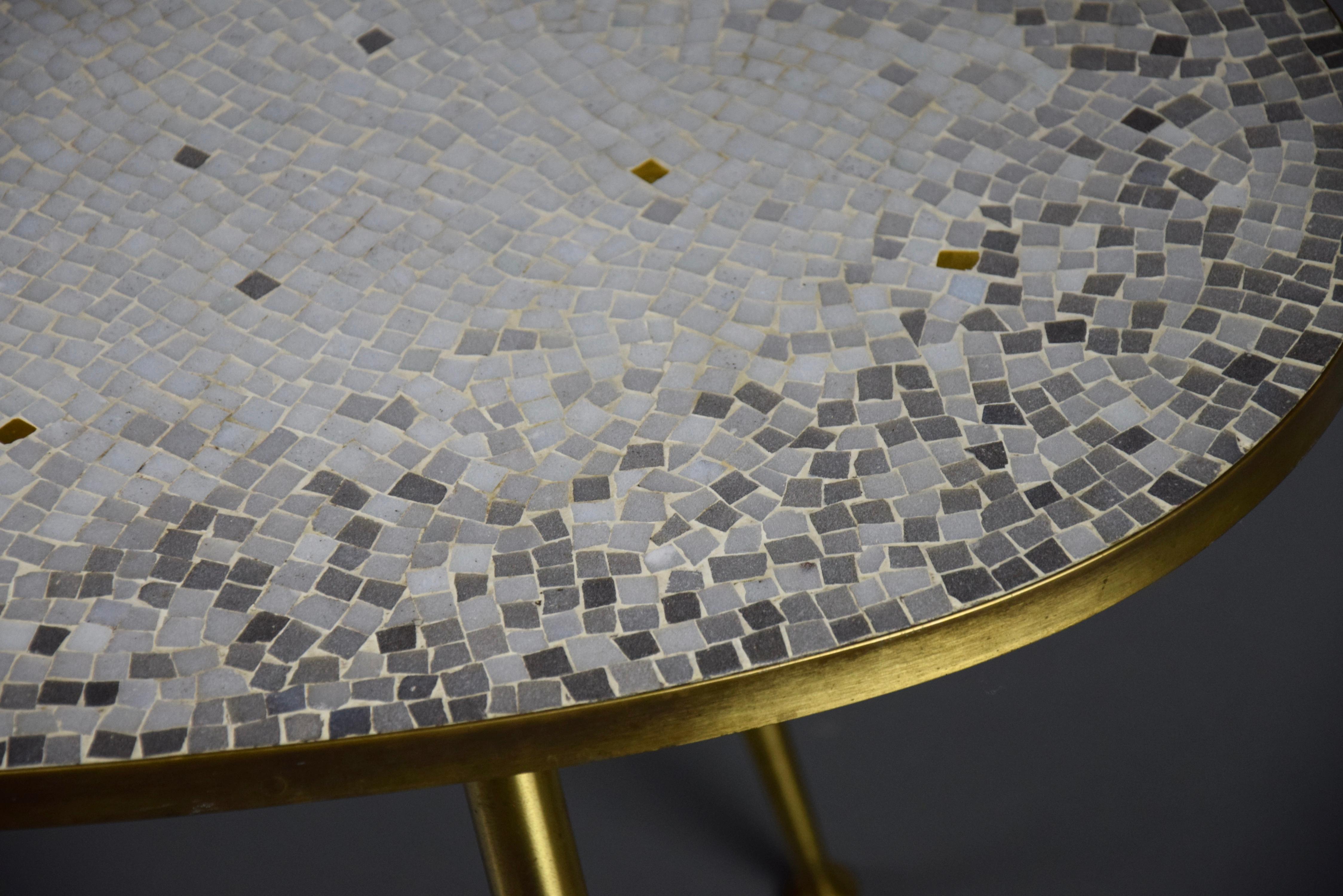 Mid-Century Modern Oval Grey Glass Mosaic Coffee Table with  with Gold Highlights For Sale