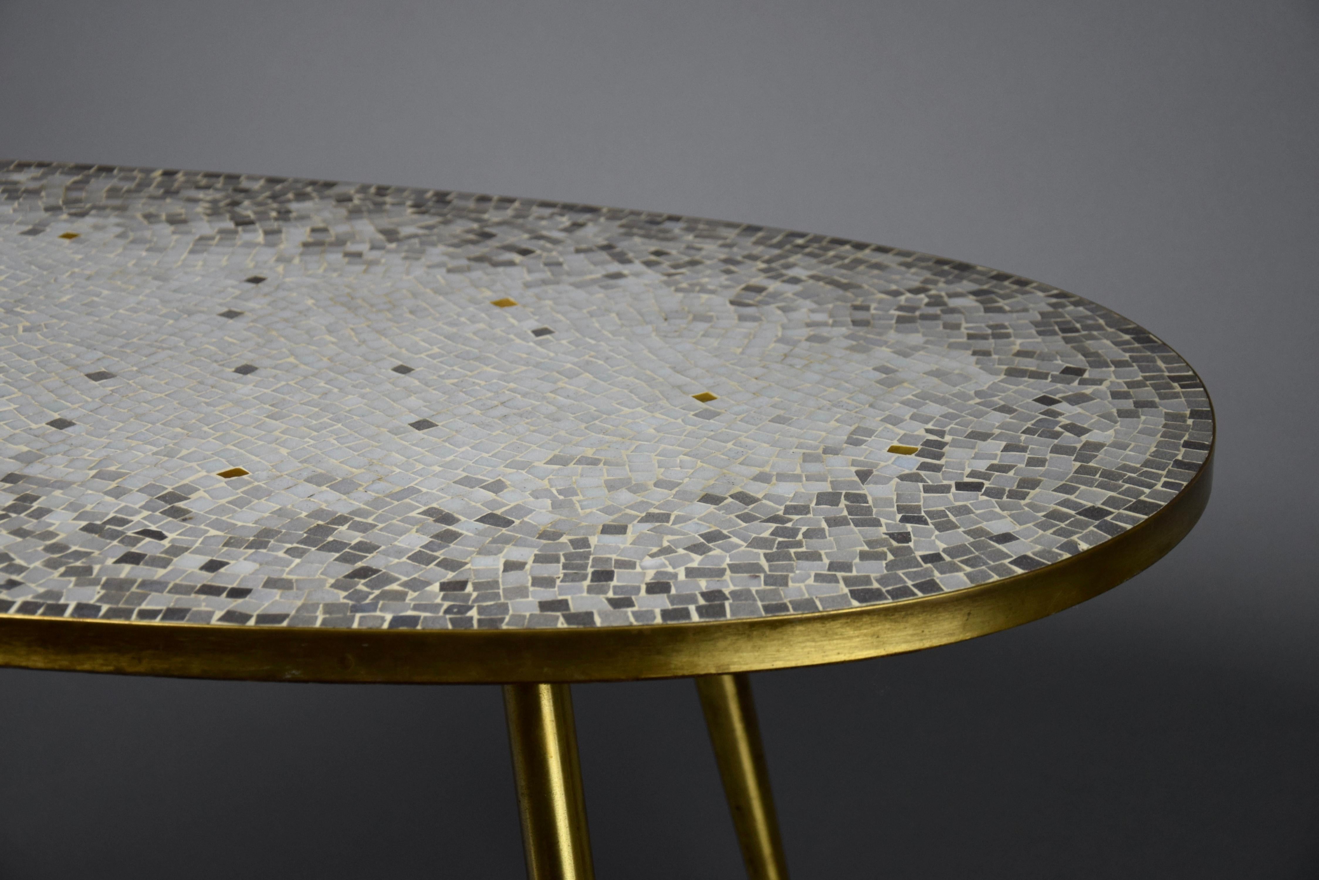 Mid-20th Century Oval Grey Glass Mosaic Coffee Table with  with Gold Highlights For Sale