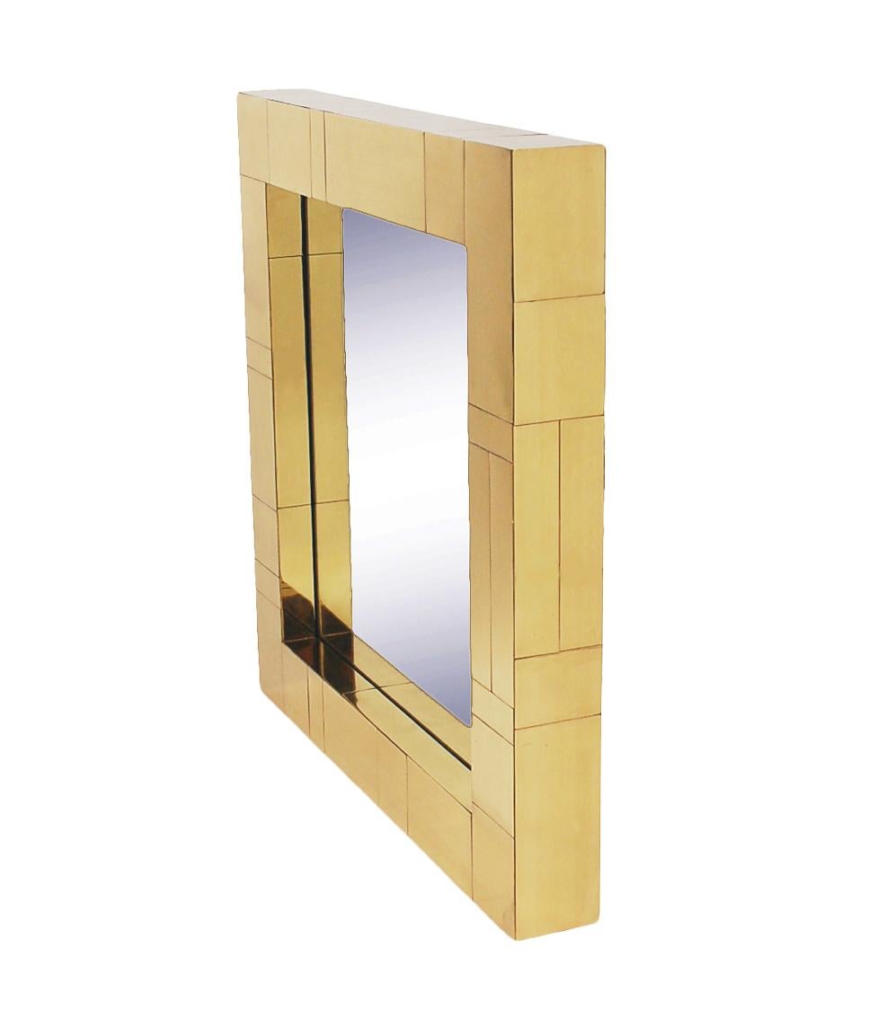 North American Brass Midcentury Square Cityscape Mirrors in the Style of Paul Evans For Sale