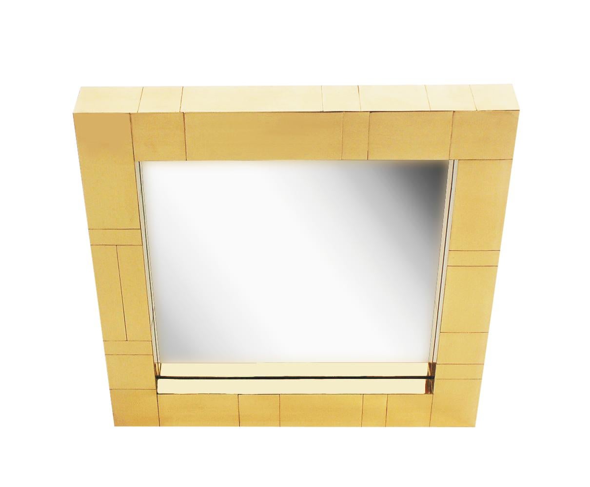 20th Century Brass Midcentury Square Cityscape Mirrors in the Style of Paul Evans For Sale