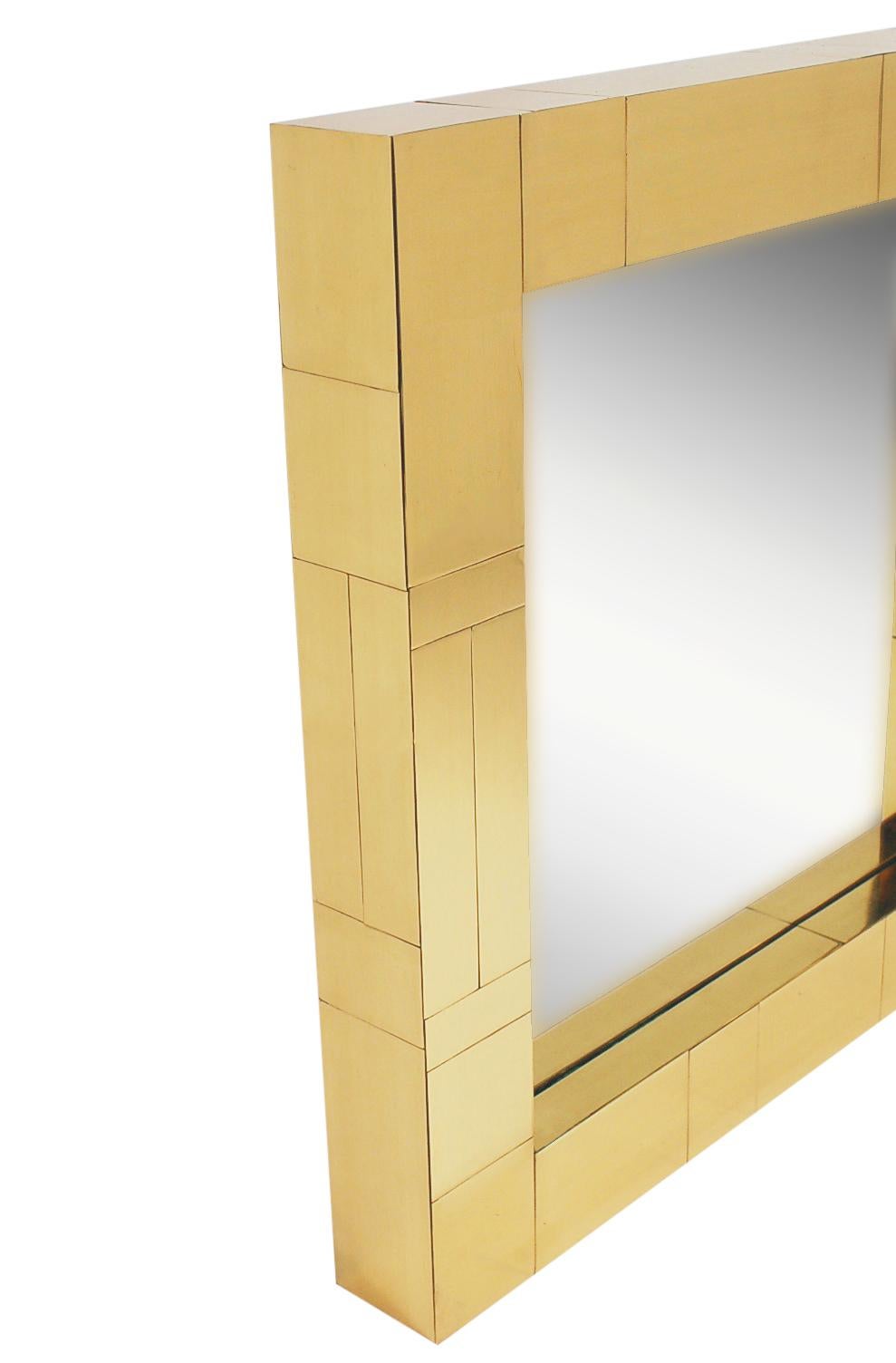 Brass Midcentury Square Cityscape Mirrors in the Style of Paul Evans For Sale 1