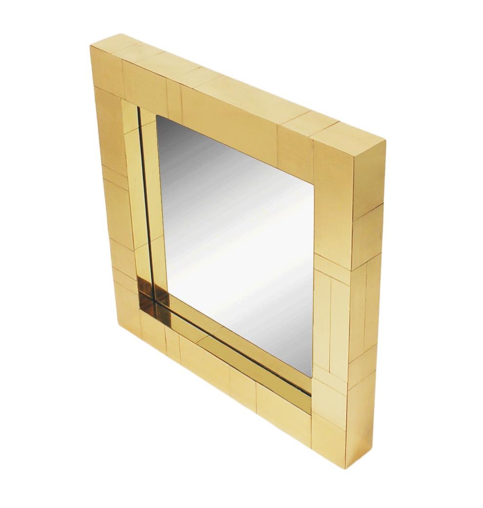 Brass Midcentury Square Cityscape Mirrors in the Style of Paul Evans For Sale 2