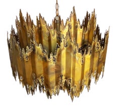 Large Brass Midcentury Brutalist Modern Chandelier by Tom Greene for Feldman