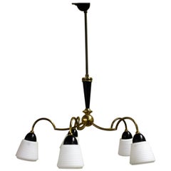 Vintage Brass Midcentury Chandelier, 1950s, Denmark