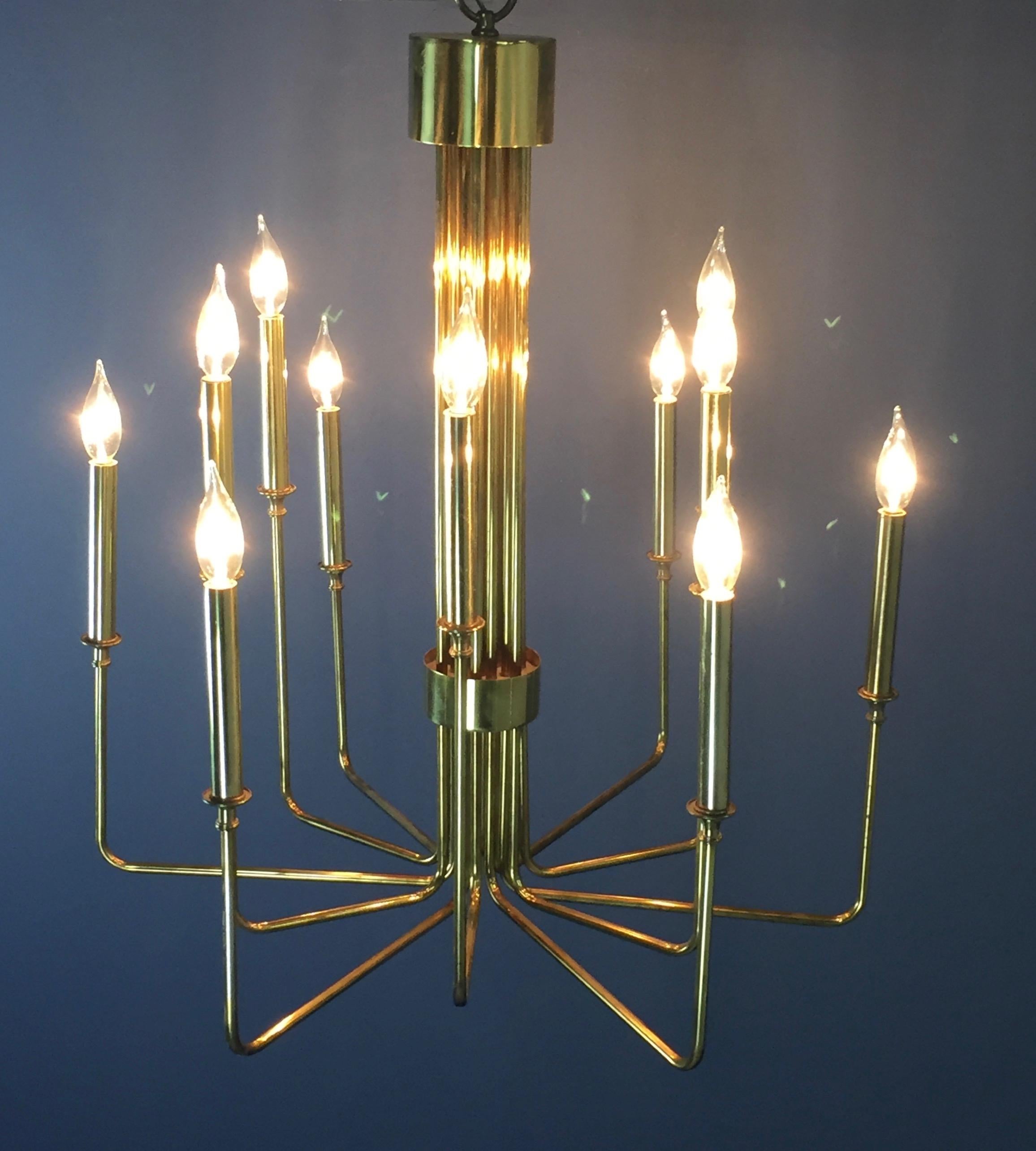Mid-Century Modern Brass Midcentury Chandelier with Twelve Arms by Hart Associates of LA