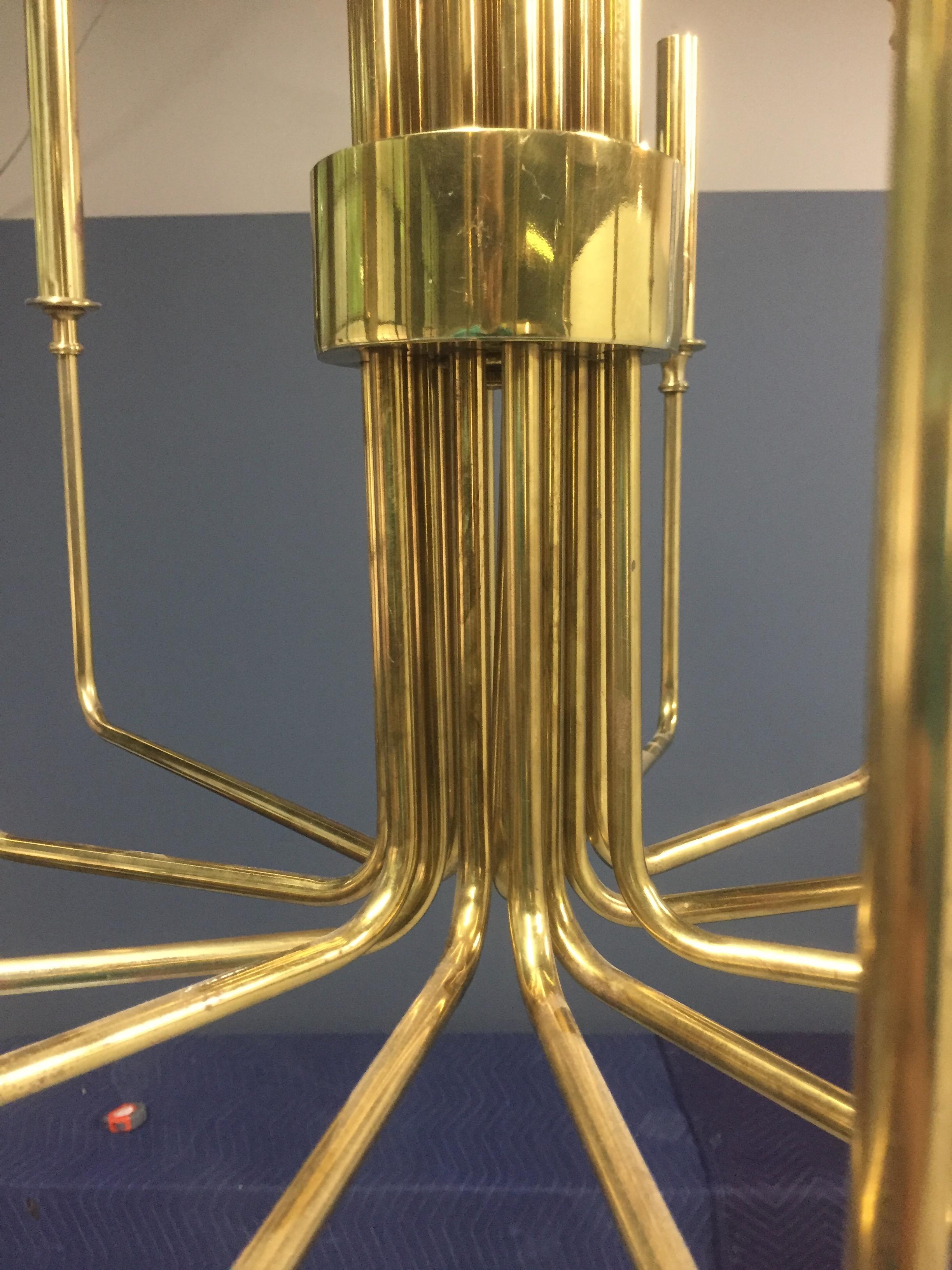 American Brass Midcentury Chandelier with Twelve Arms by Hart Associates of LA