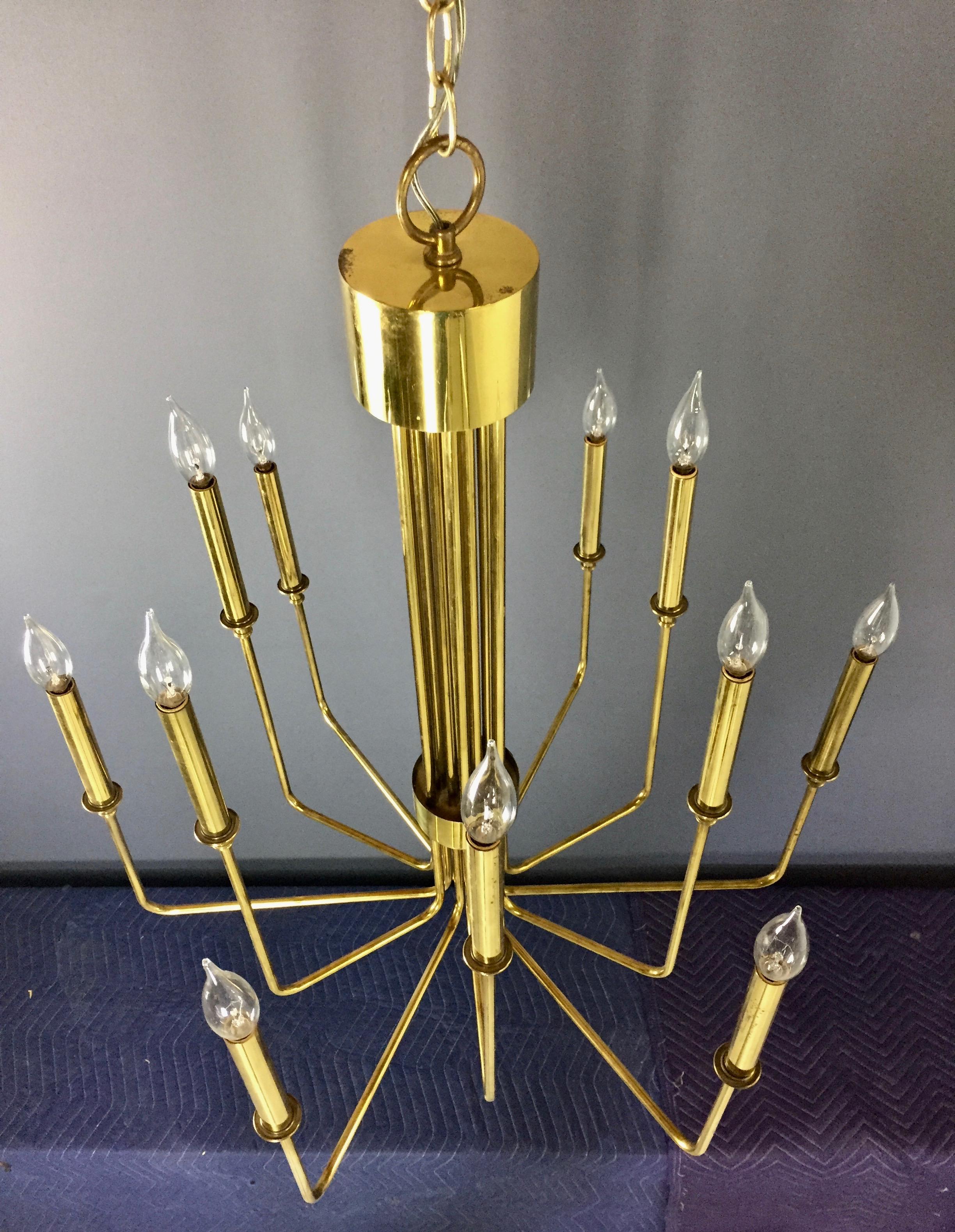 Brass Midcentury Chandelier with Twelve Arms by Hart Associates of LA 1