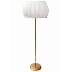Brass Midcentury Italian Floor Lamp with Corlla Shape Lampshade, 1950