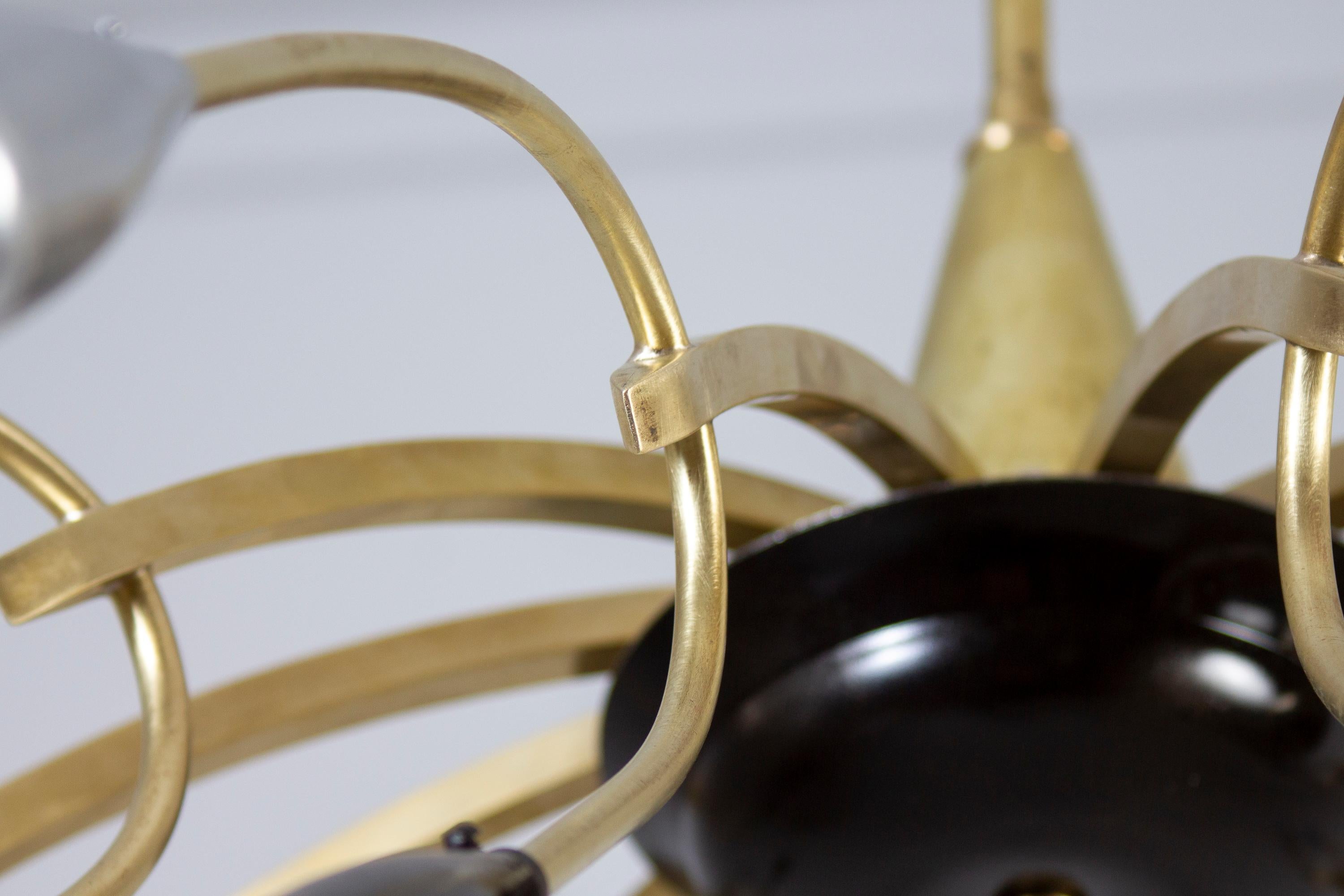 Brass Midcentury Murano Glass Chandelier Stilnovo Style, 1950s For Sale 1