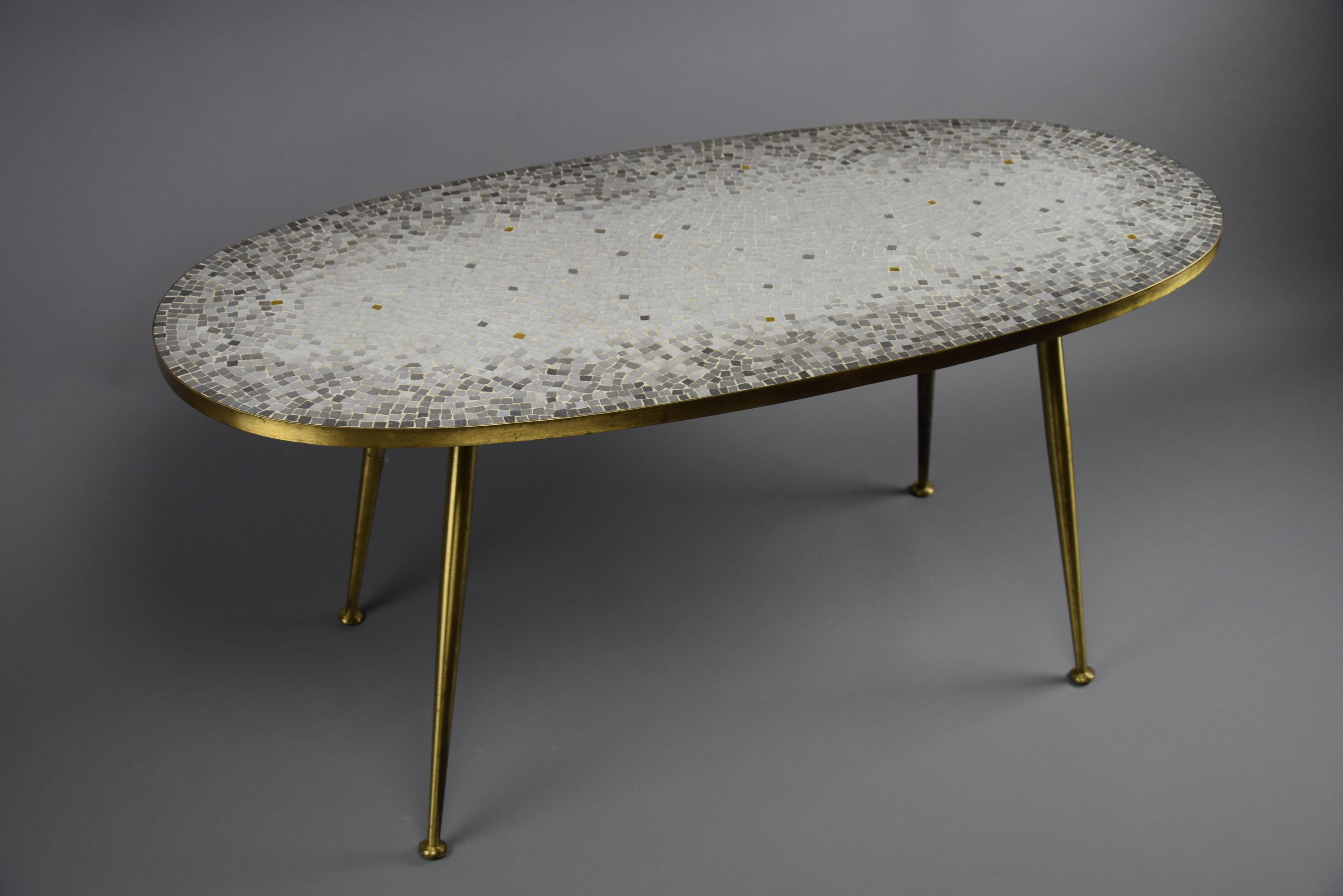 Oval Grey Glass Mosaic Coffee Table with  with Gold Highlights For Sale 12