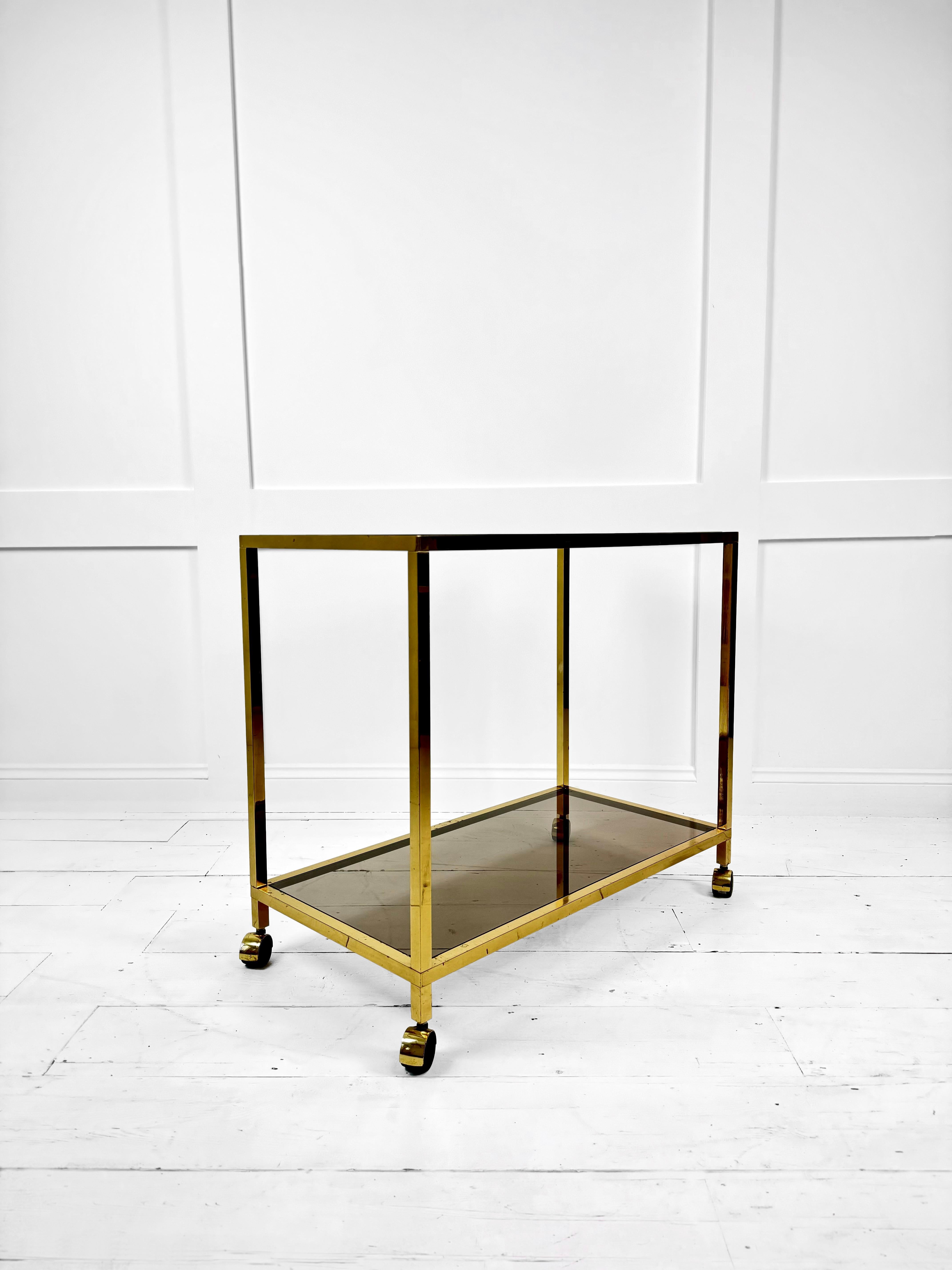 Mid-Century Modern Brass Midcentury Side Table / Drinks Trolley, Belgium c. 1970's For Sale