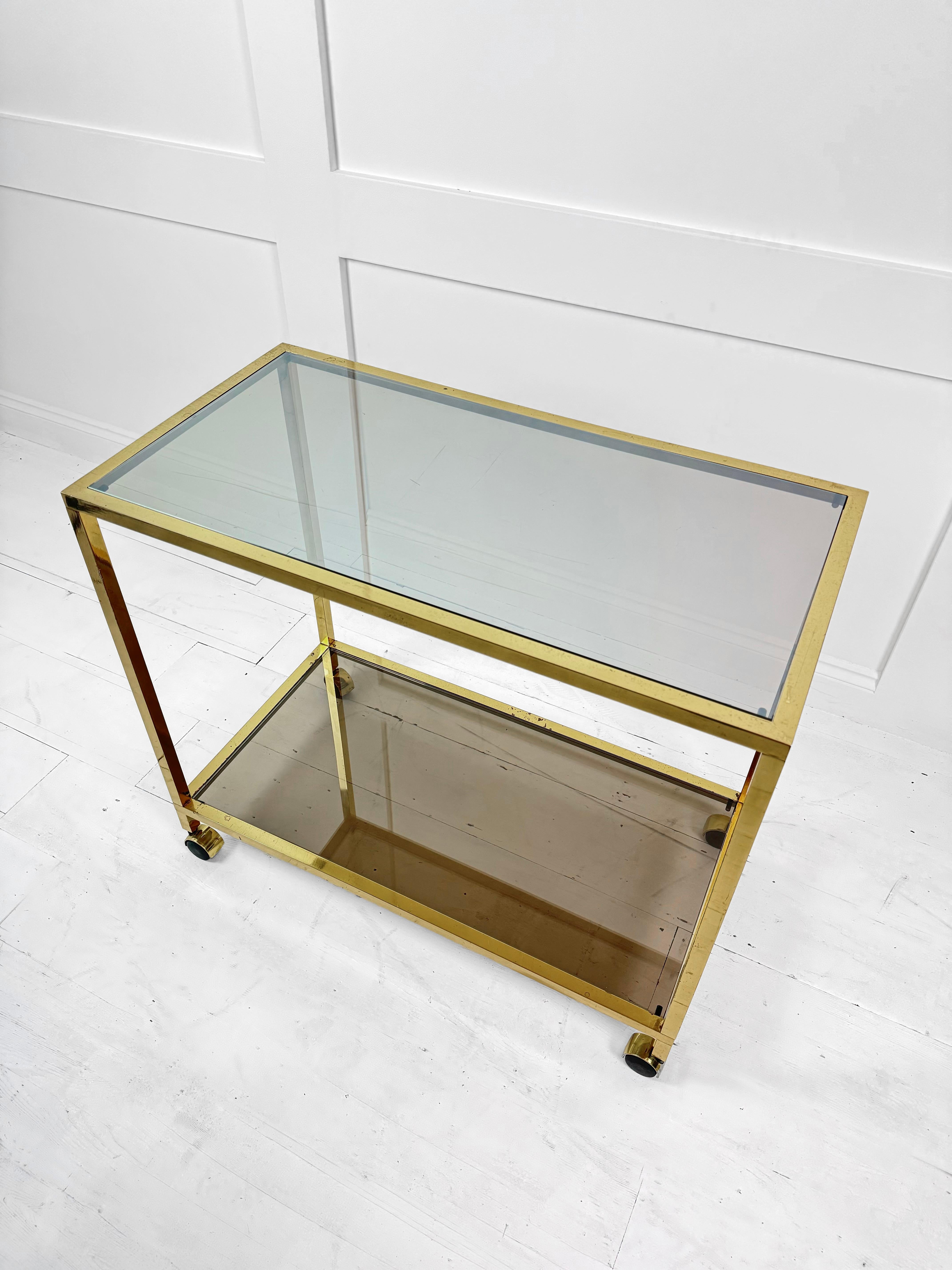 Brass Midcentury Side Table / Drinks Trolley, Belgium c. 1970's In Good Condition For Sale In London, GB