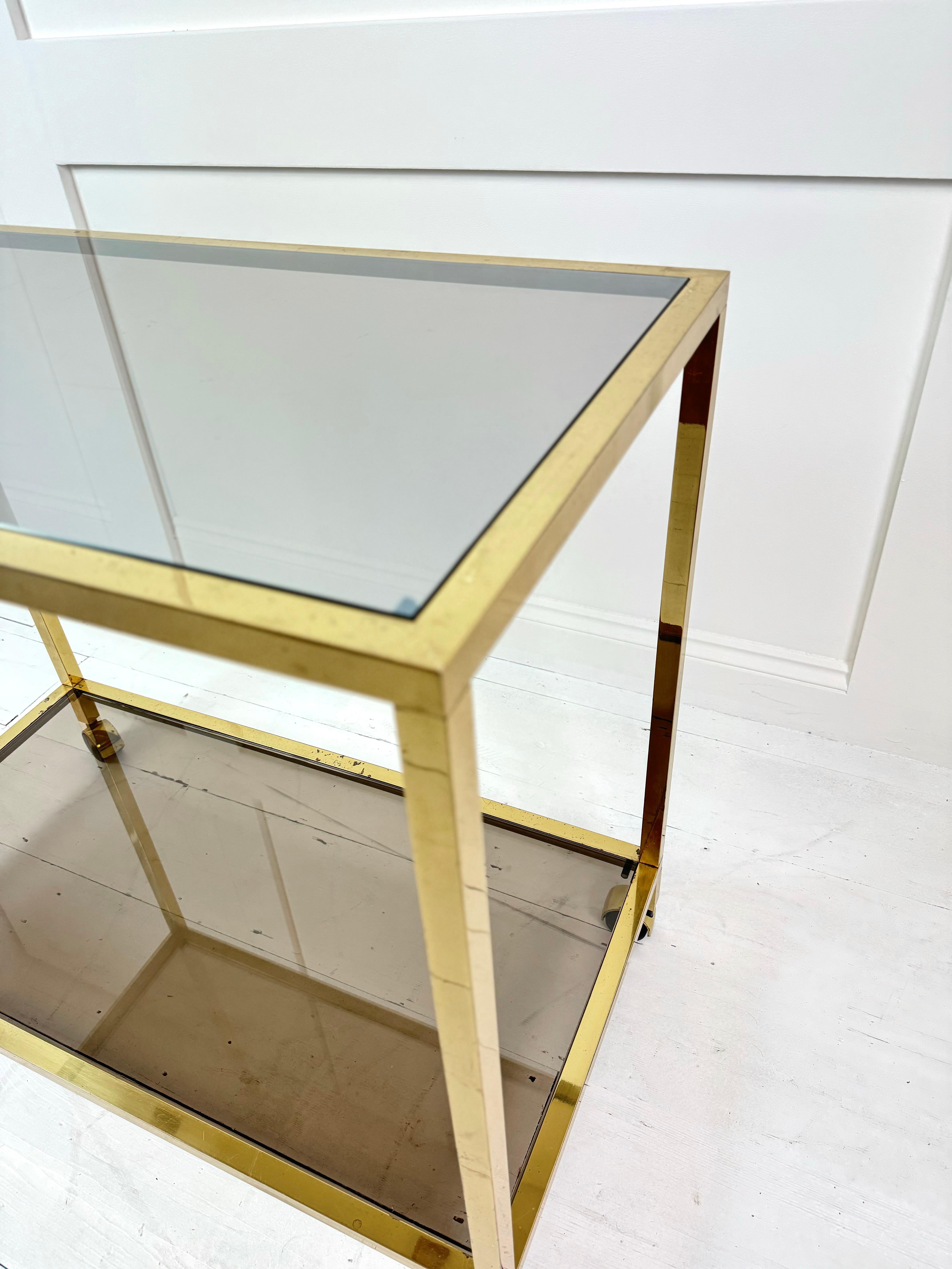 Brass Midcentury Side Table / Drinks Trolley, Belgium c. 1970's For Sale 1