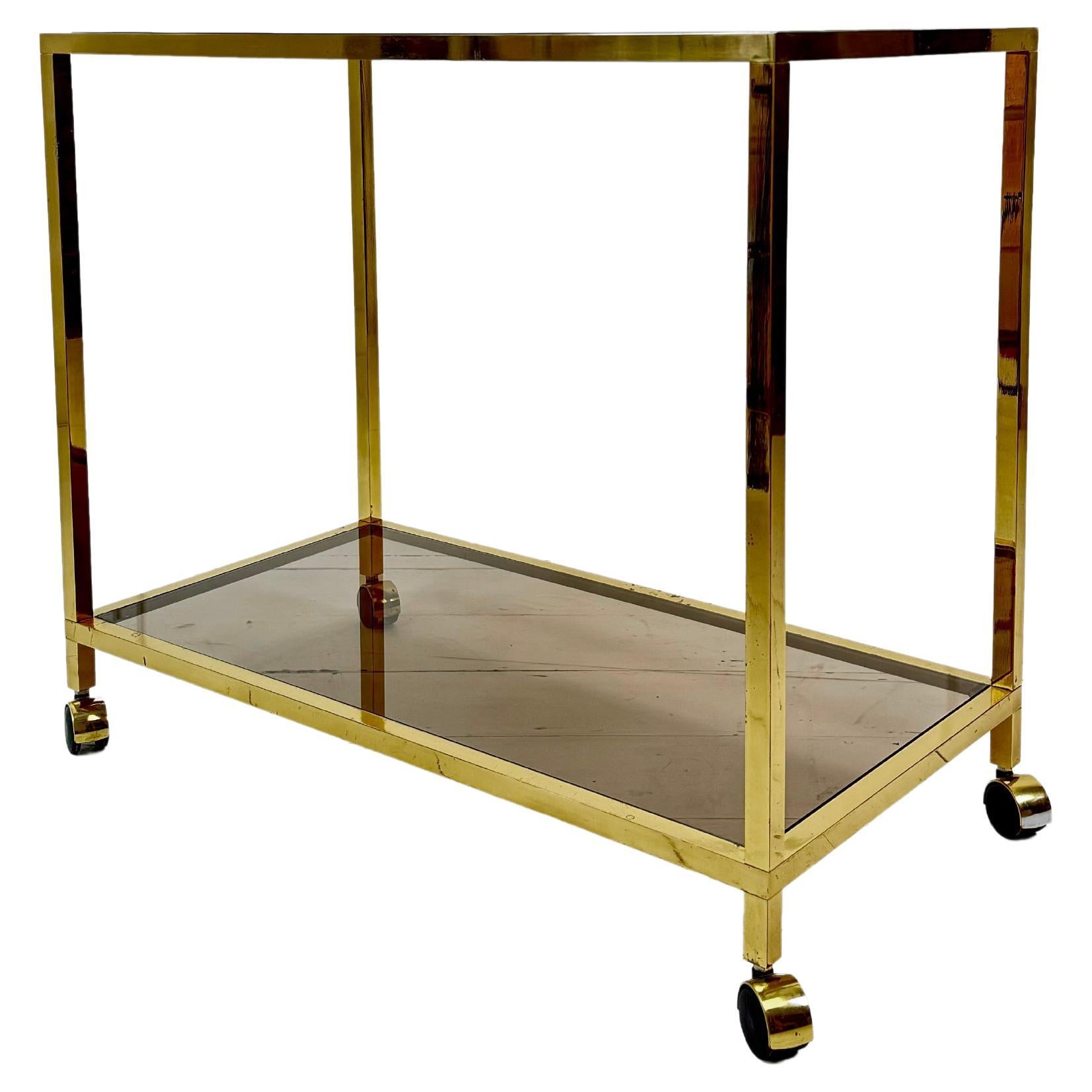 Brass Midcentury Side Table / Drinks Trolley, Belgium c. 1970's For Sale