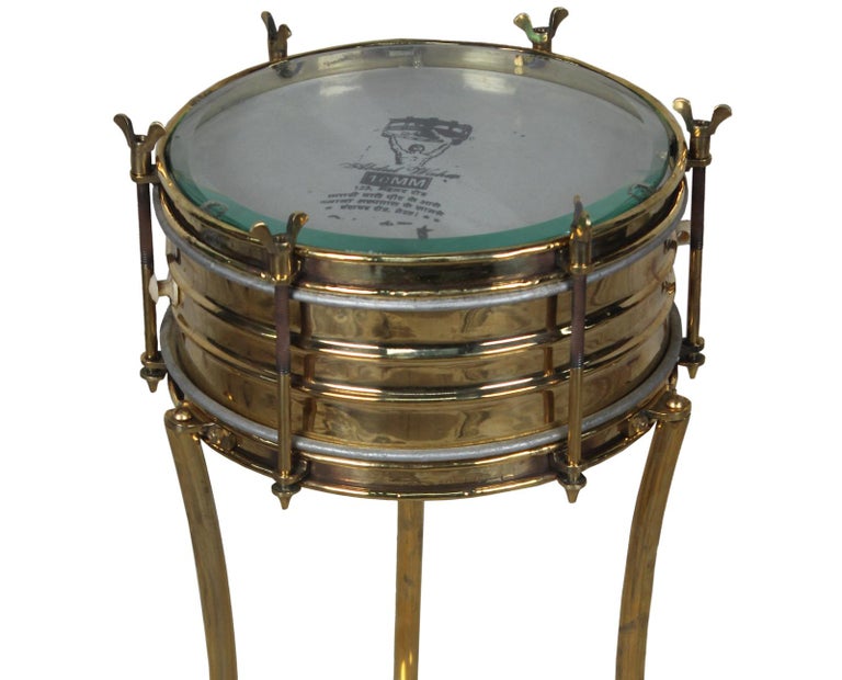 Brass Military or Marching Band Snare Drum Converted to Side Table, Mid
