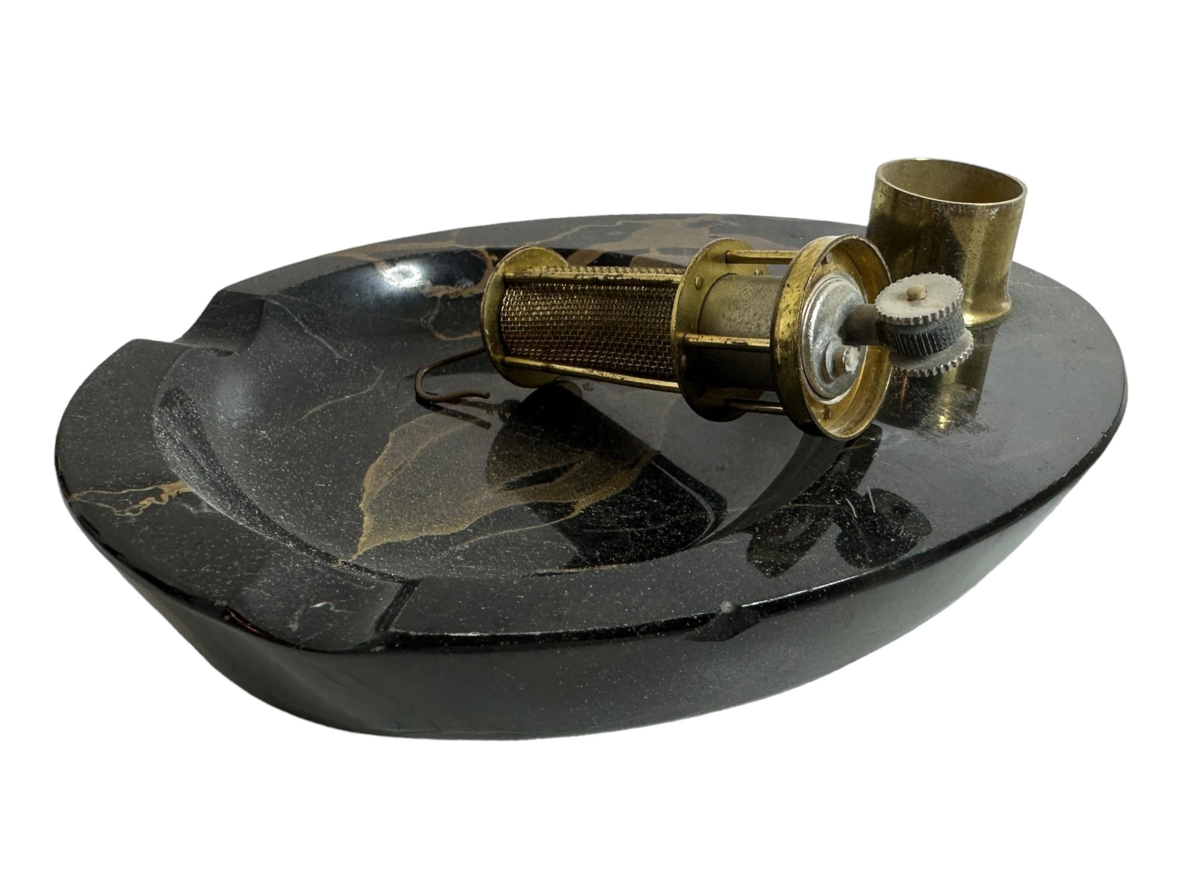 Brass Miners Lantern Lighter & Marble Ashtray Vintage German 1920s For Sale 4