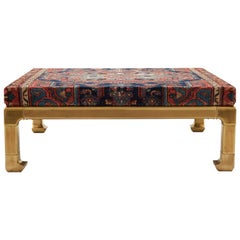 Brass Ming Style Coffee Table Reupholstered with Malayer Rug