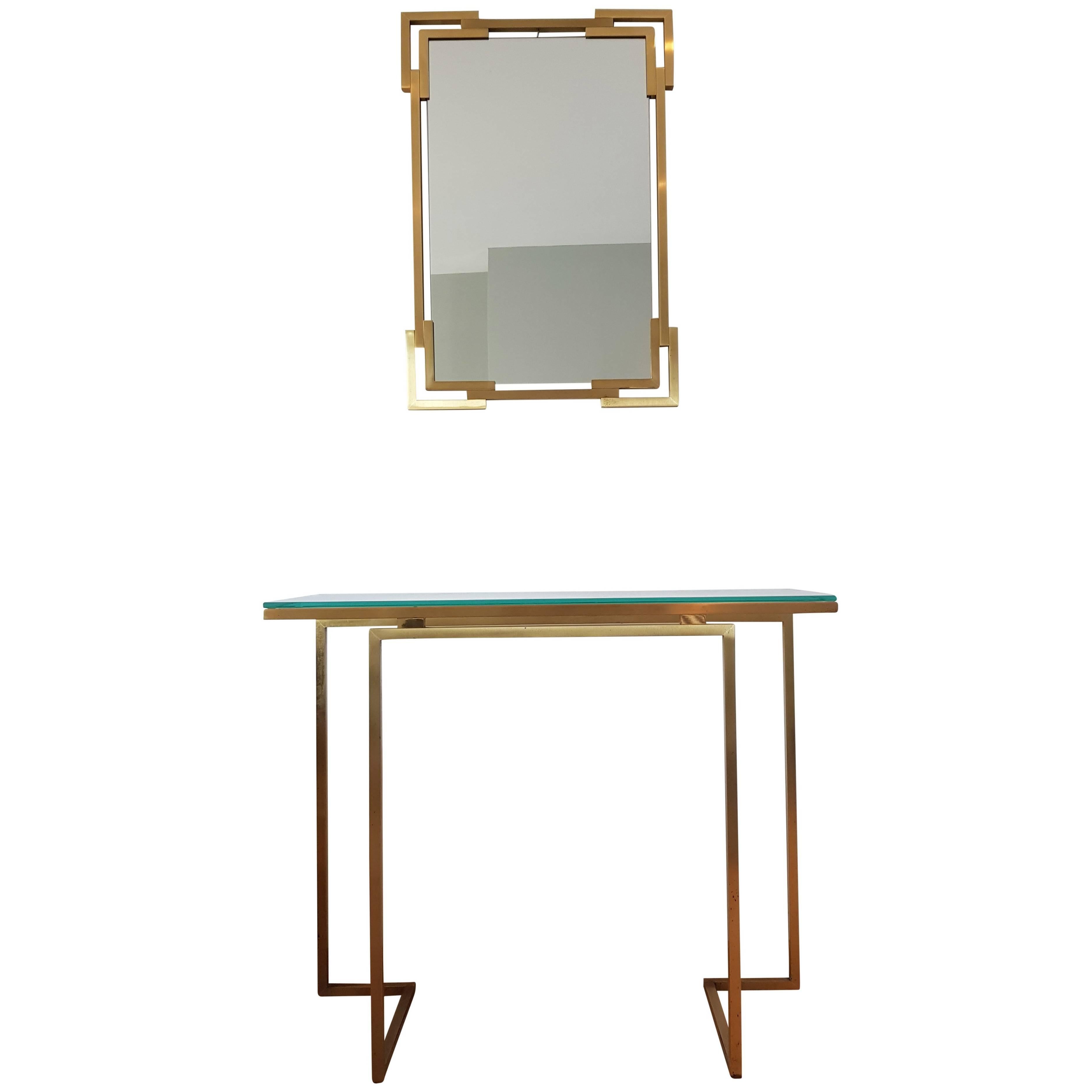 Brass Mirror and Console Table from Guy Lefevre for Maison Jansen For Sale