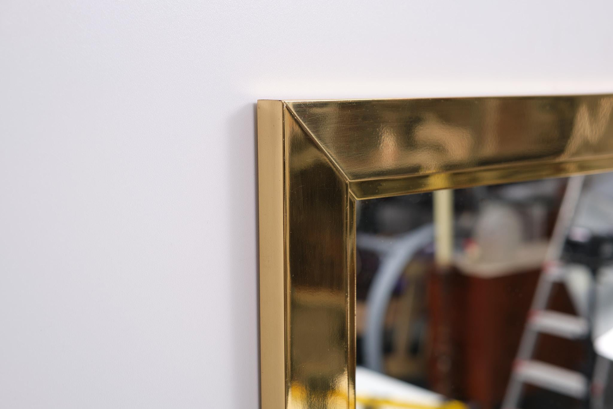 Very nice square brass mirror. 1970 s Attributed to Willy Rizzo. 
Good quality piece.