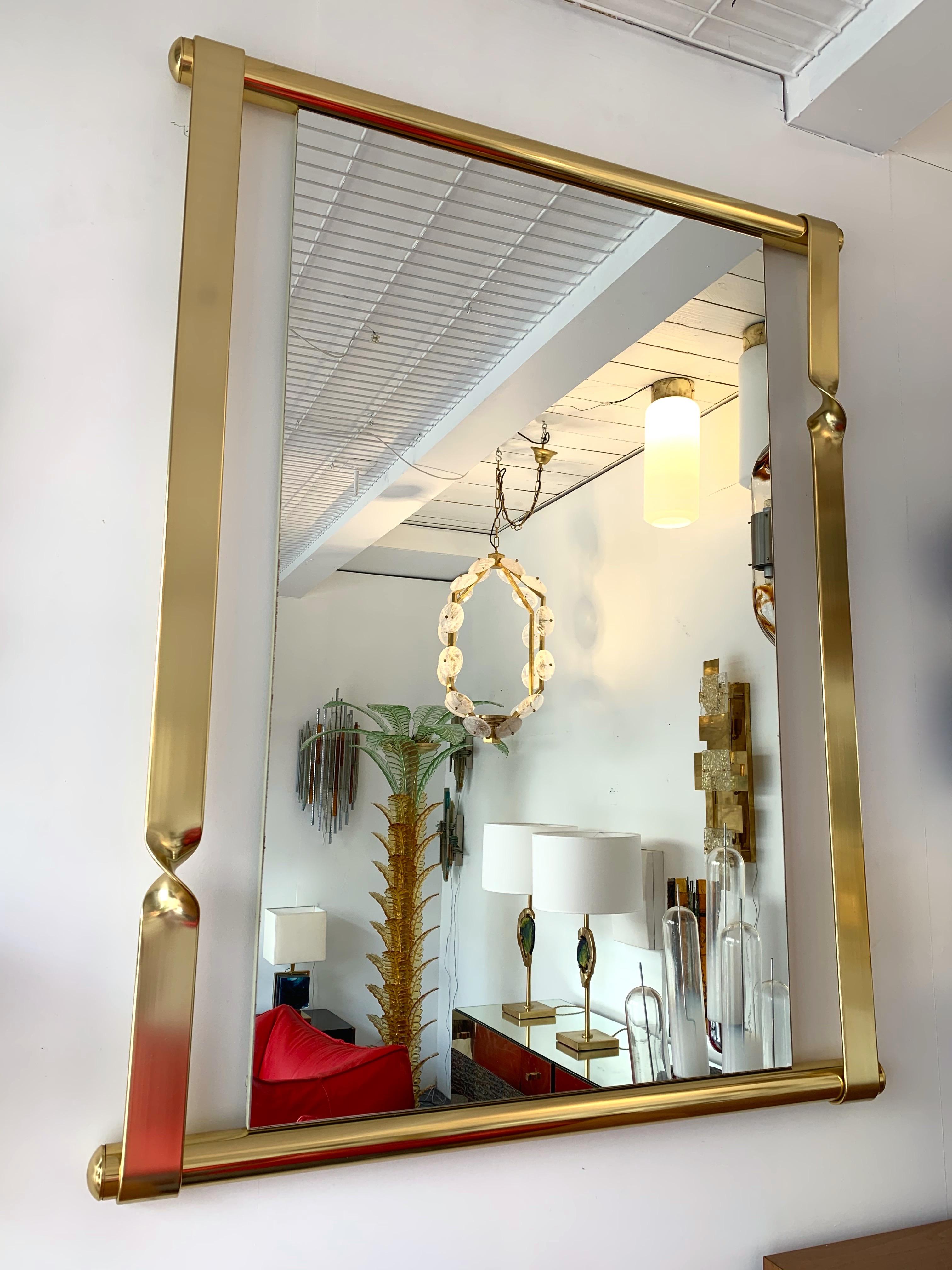 Large brass wall mirror by Luciano Frigerio. Horizontal or vertical. Famous design like Romeo Rega, Tommaso Barbi, Sandro Petti for Maison Jansen, Willy Rizzo, Mario Sabot.