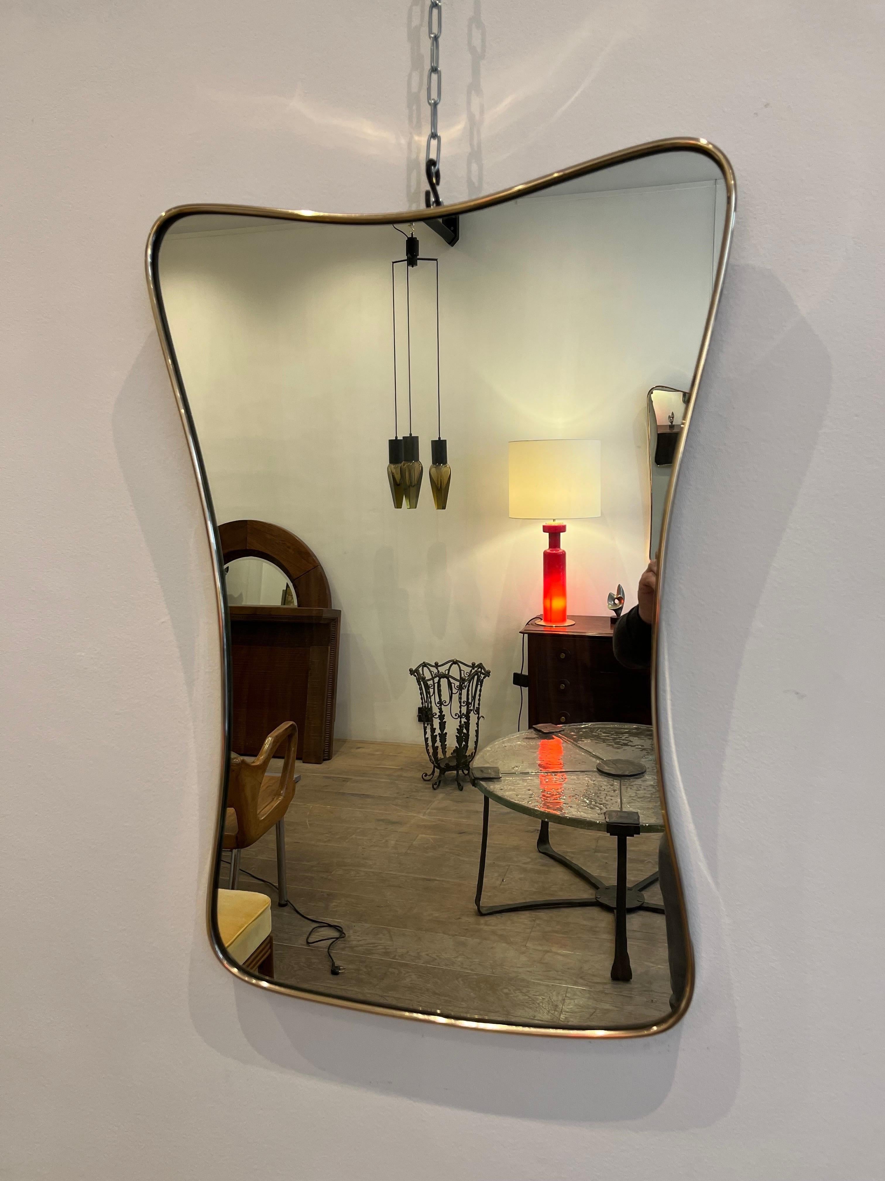 Mid-Century Modern Italian Brass Mirror Attributed to Gio Ponti, 1950s For Sale