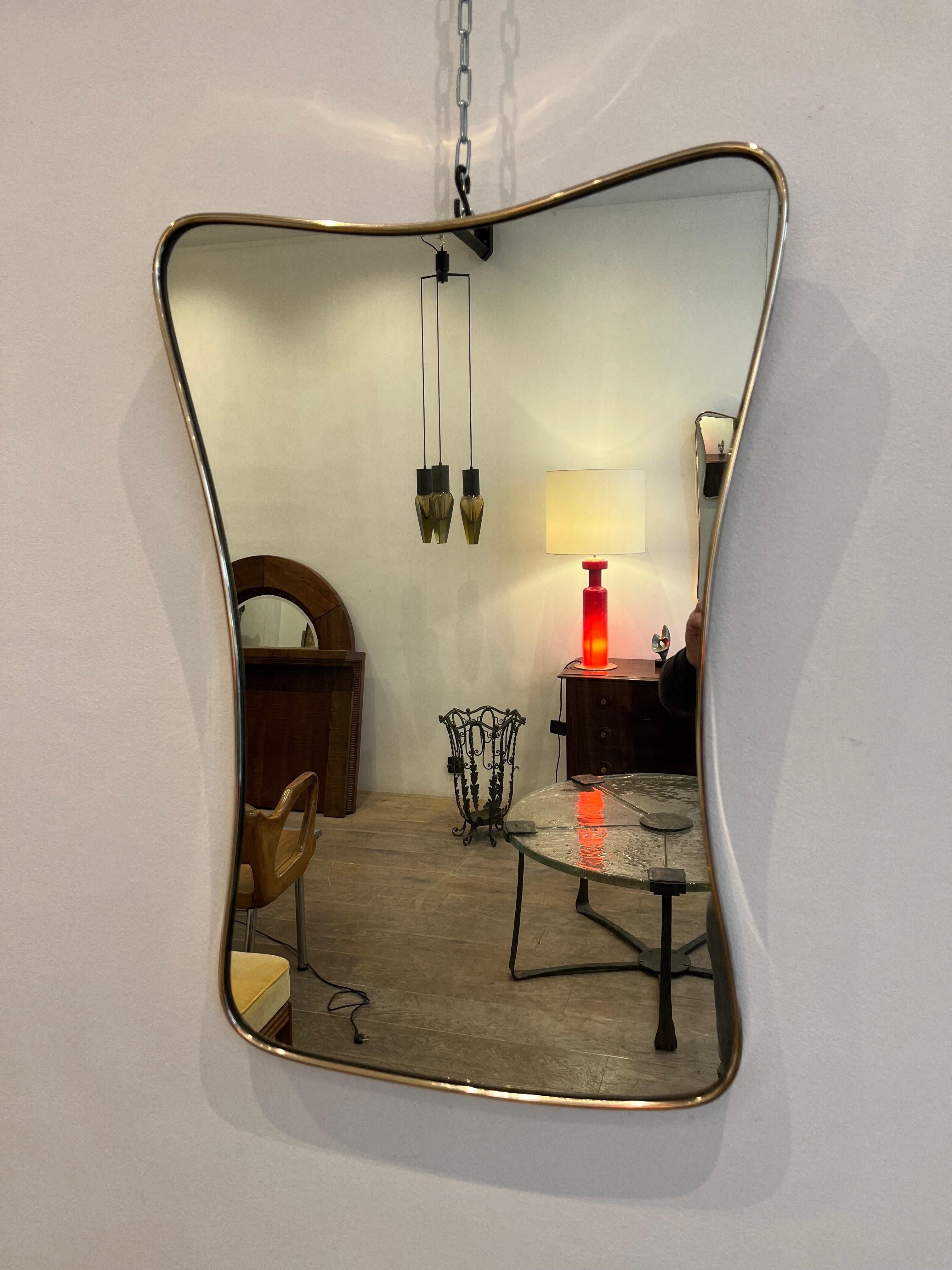 Wood Italian Brass Mirror Attributed to Gio Ponti, 1950s For Sale