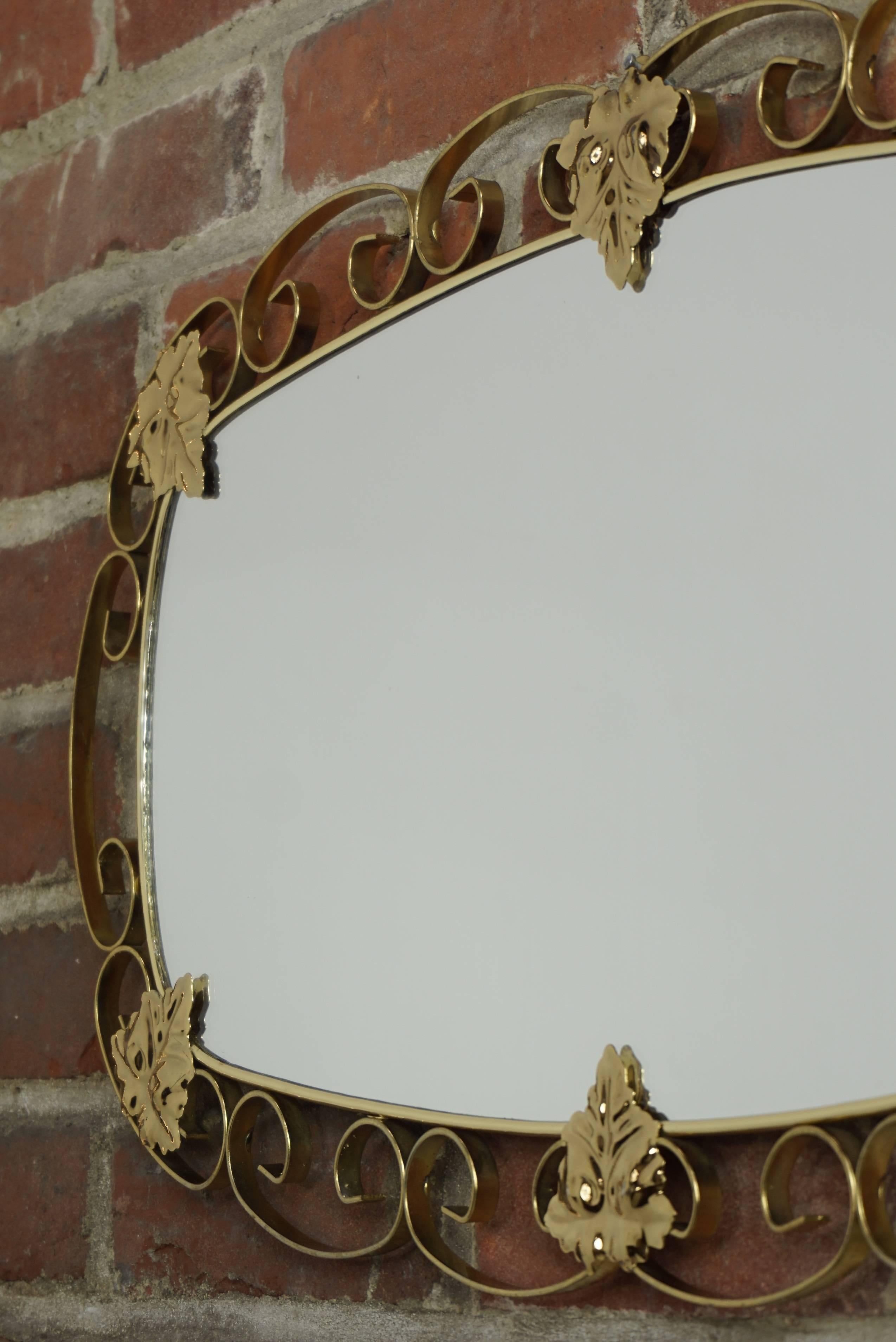 Hollywood Regency Brass Mirror from the 1950s For Sale