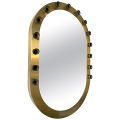 Mirror Decor in ottone e vetro con cabochon, Italia, anni '90