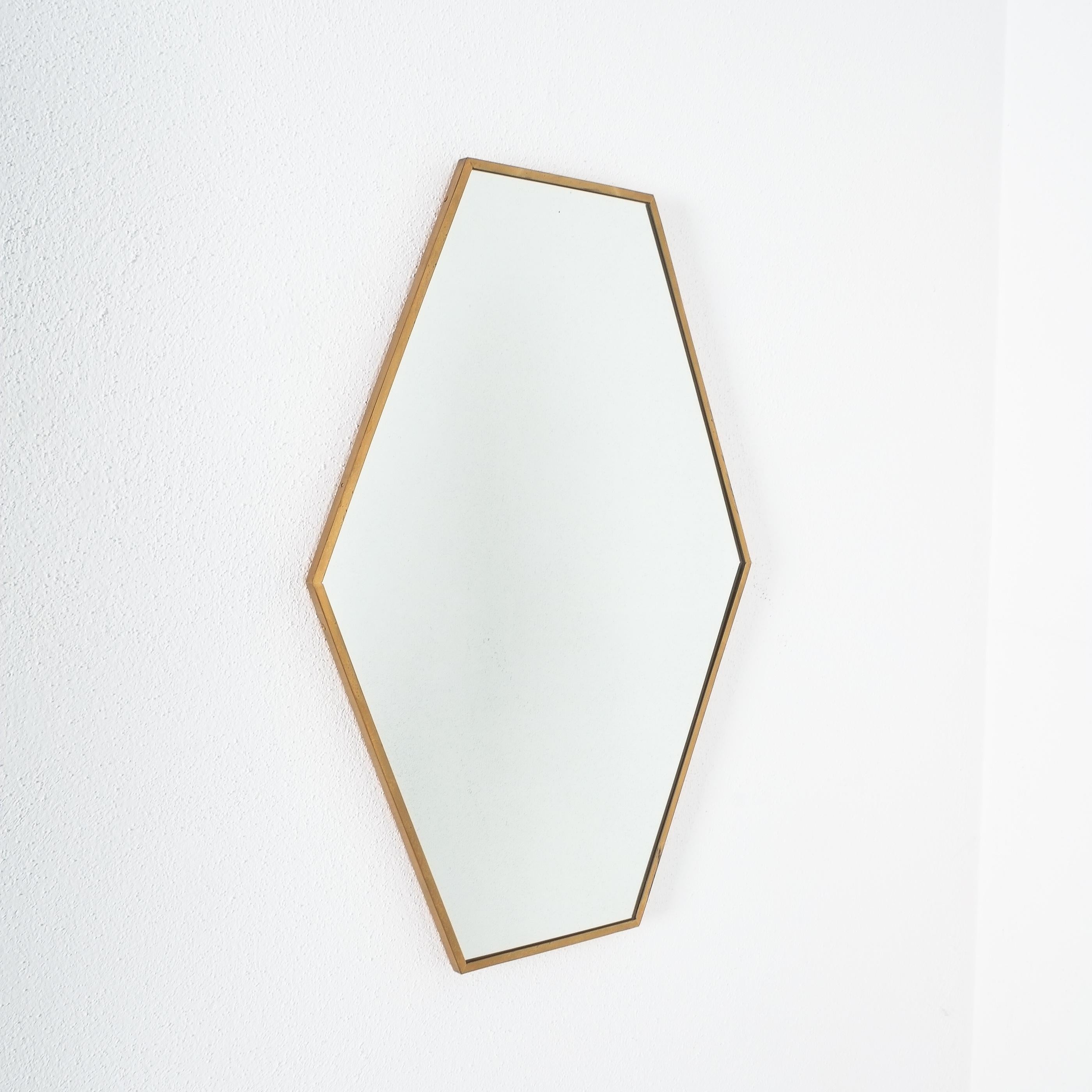 Mid-Century Modern Brass Mirror Hexagonal, Midcentury, Italy For Sale