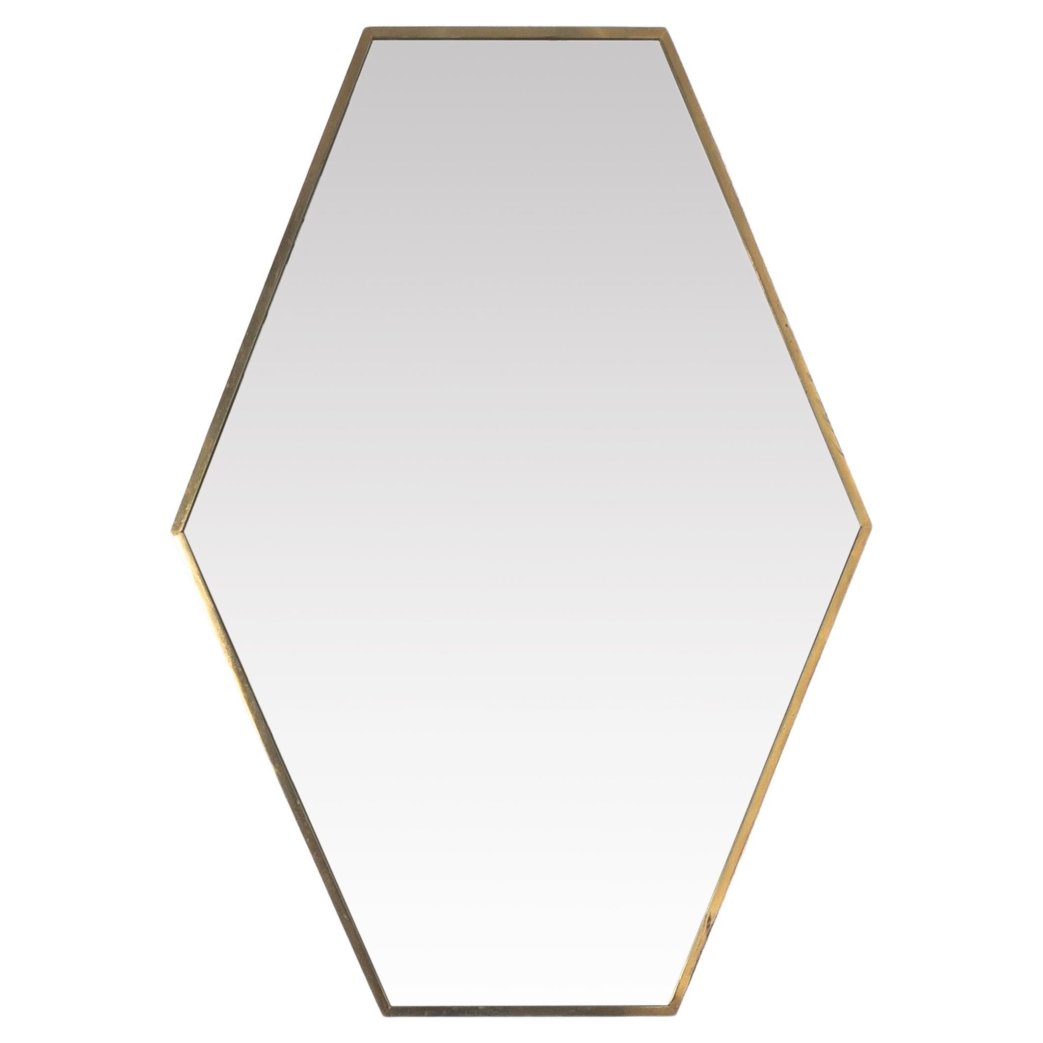 Brass Mirror Hexagonal, Midcentury, Italy In Good Condition For Sale In Vienna, AT
