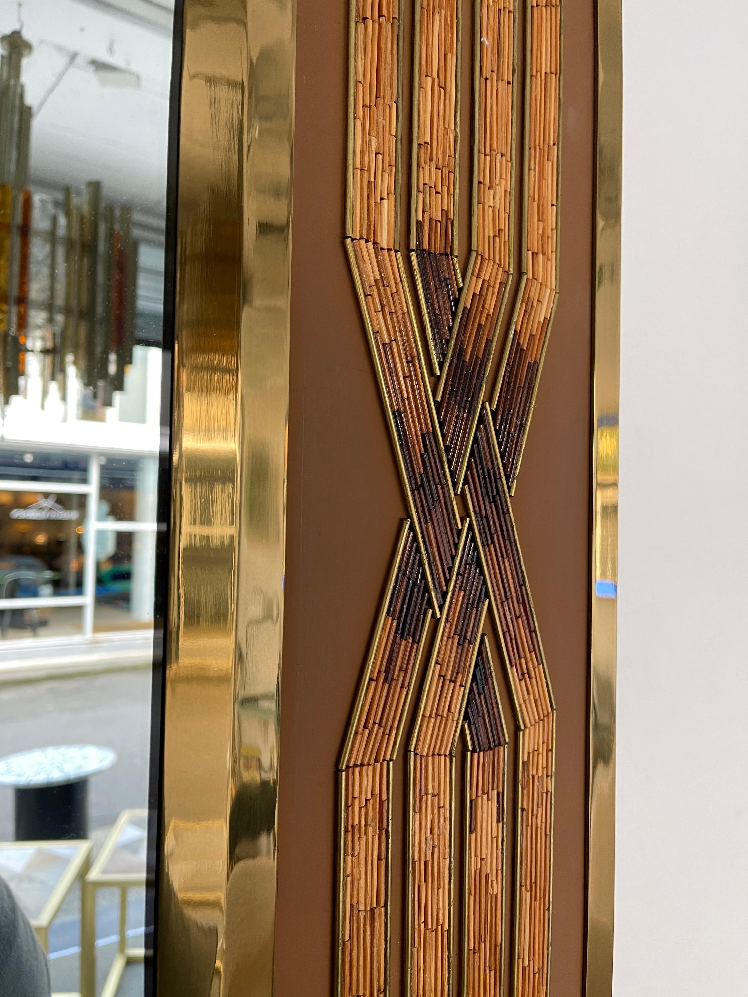 Brass Mirror Lacquered and Rattan, Italy, 1970s In Good Condition In SAINT-OUEN, FR